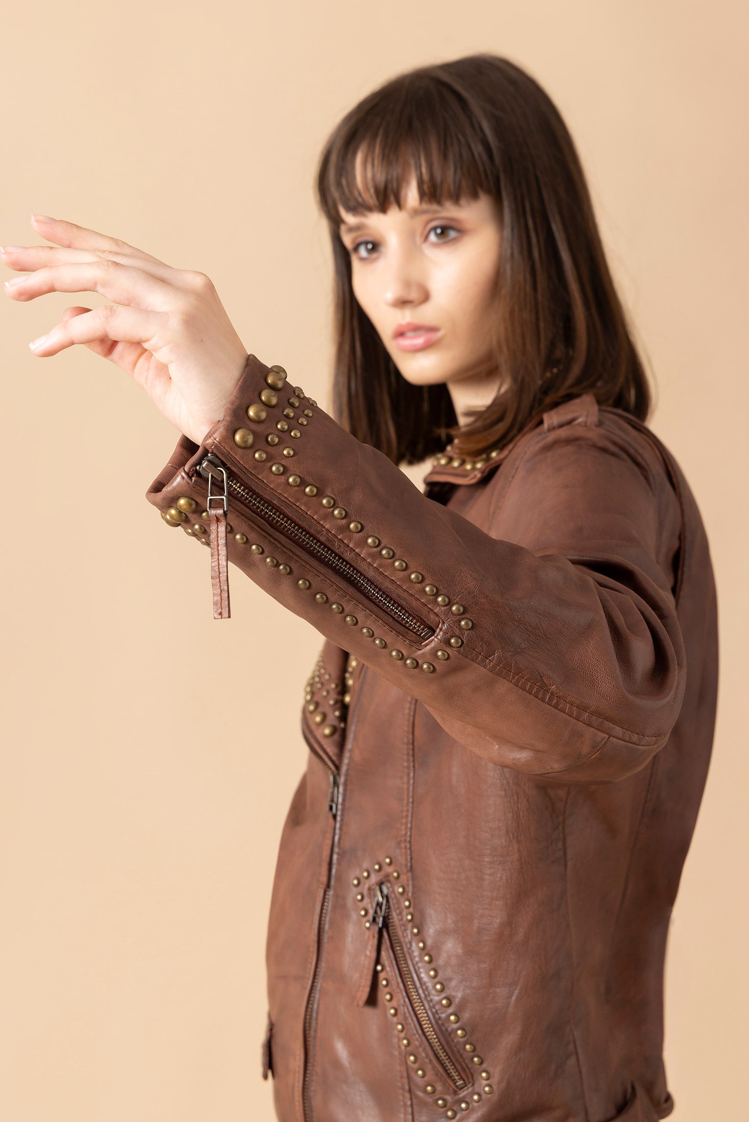 Aansila Leather Jacket In Chocolate Brown