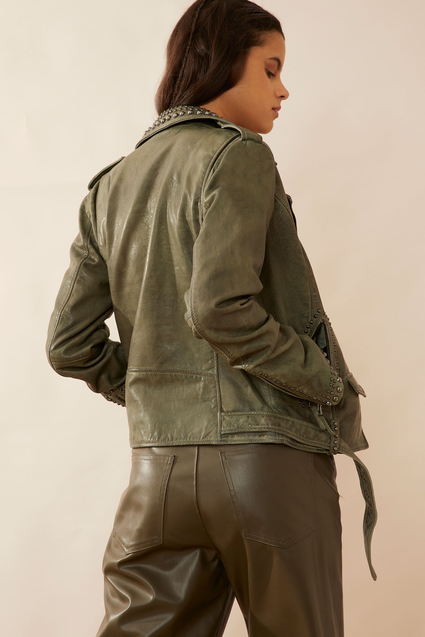 Aansila Leather Jacket In Fern Grotto Green