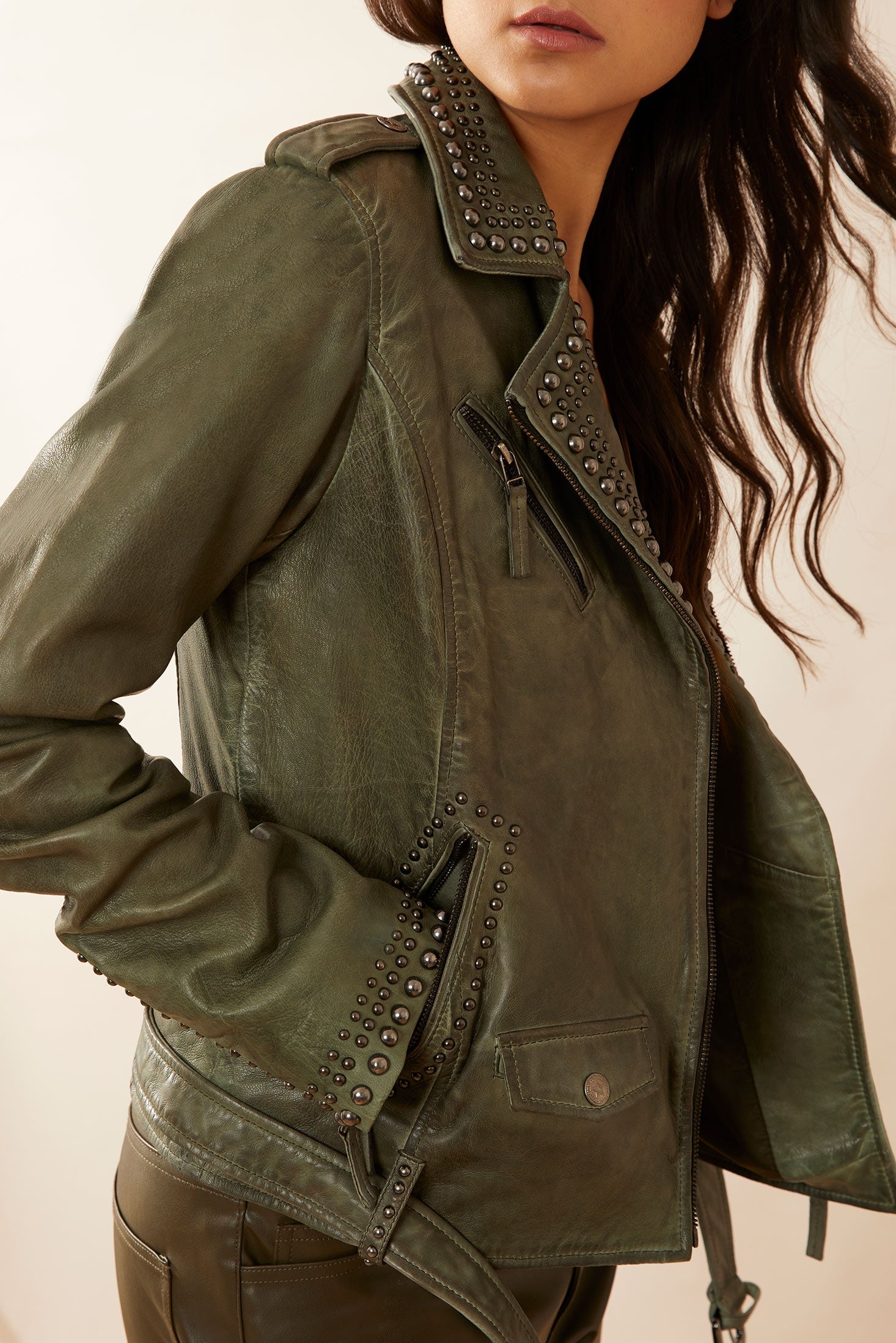 Aansila Leather Jacket In Fern Grotto Green