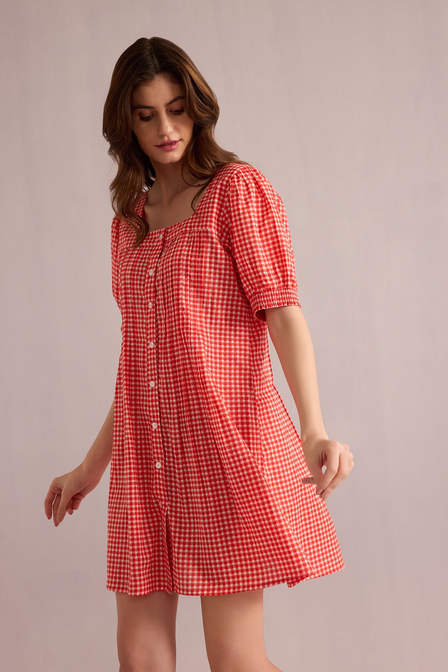 Dorothy's Dream Gingham Dress In Peach