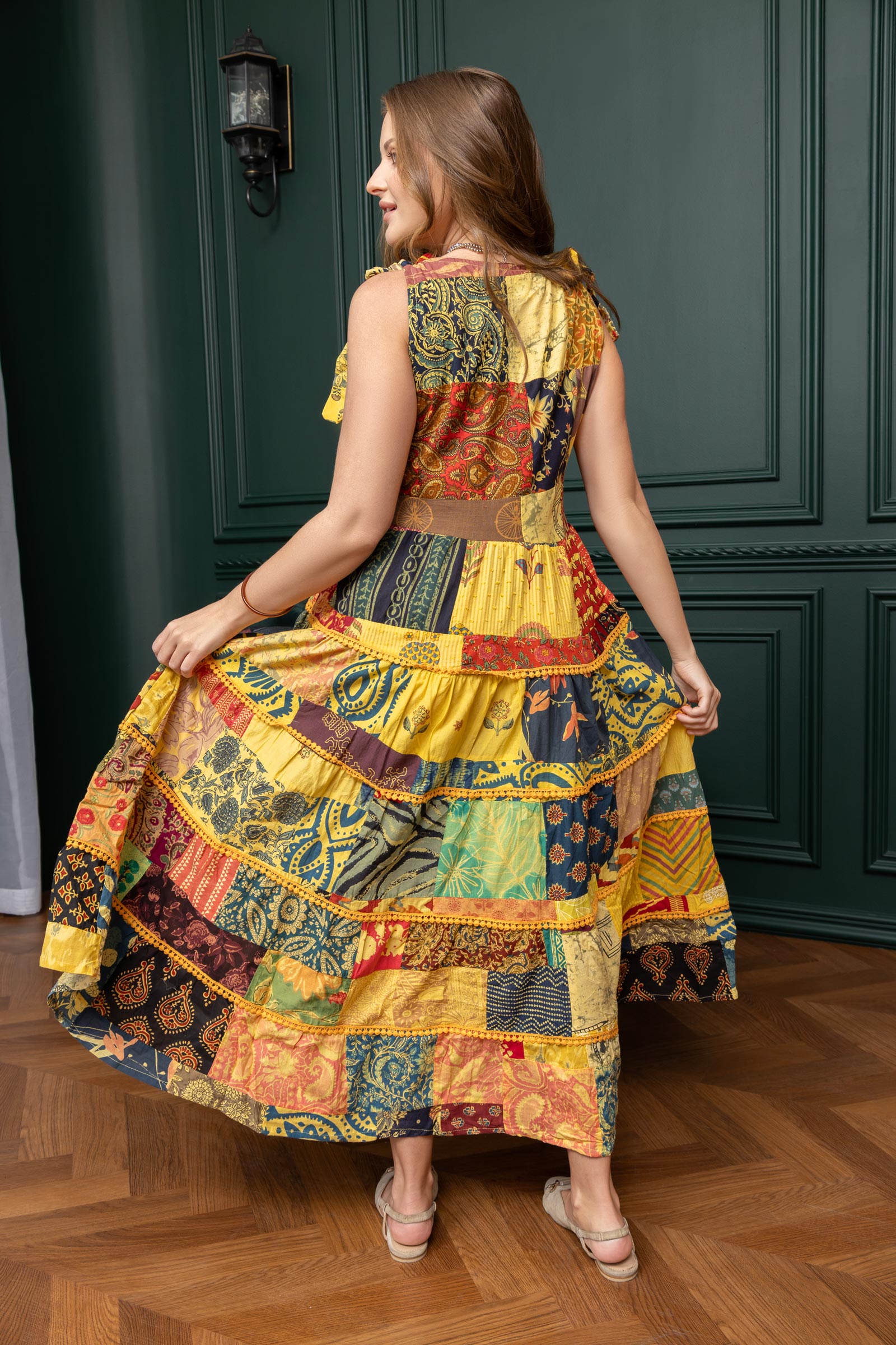 Savannah's Serendipity Pathwork Dress In Yellow