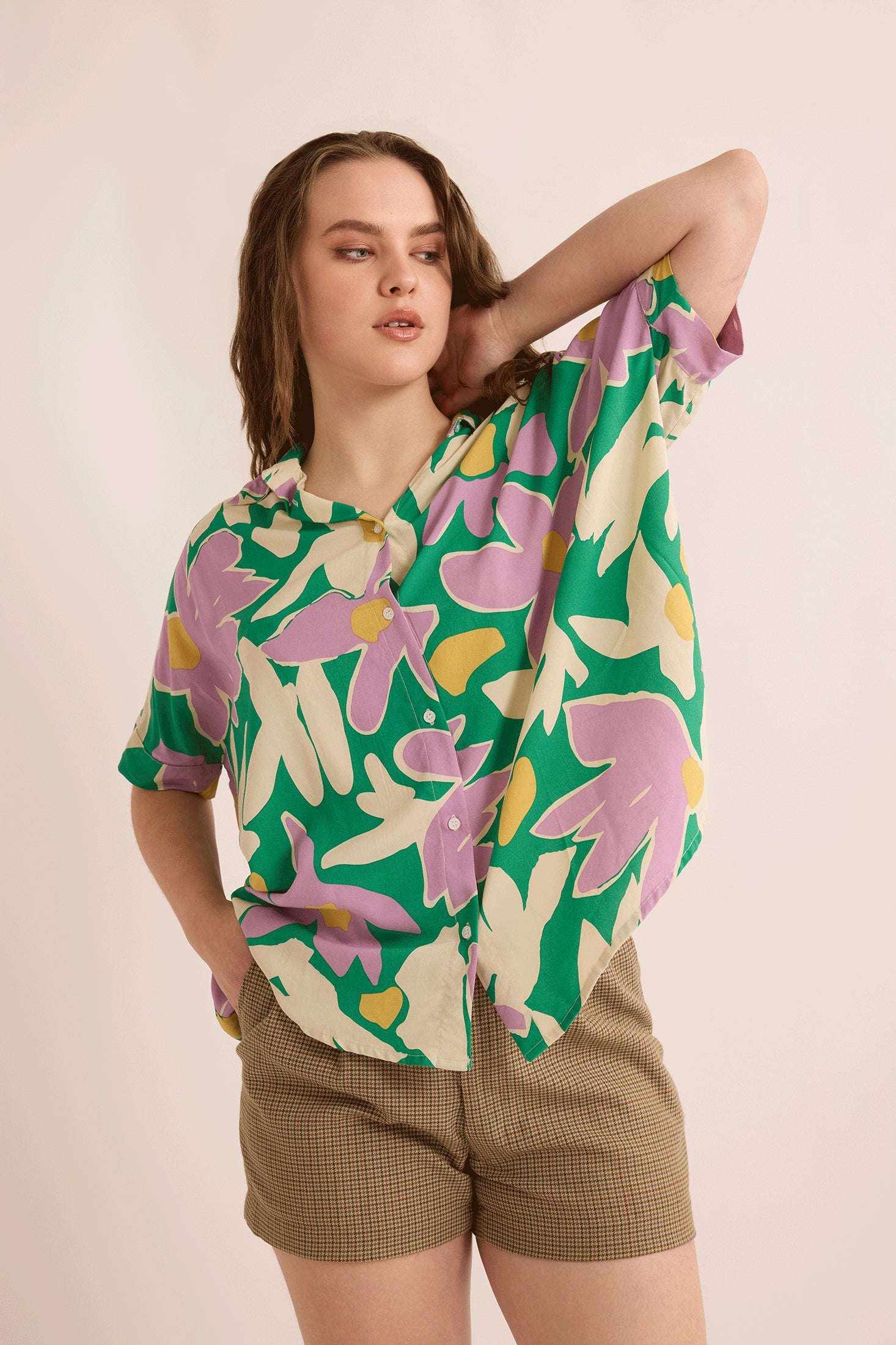 Elizabeth Floral Top In Green And Purple