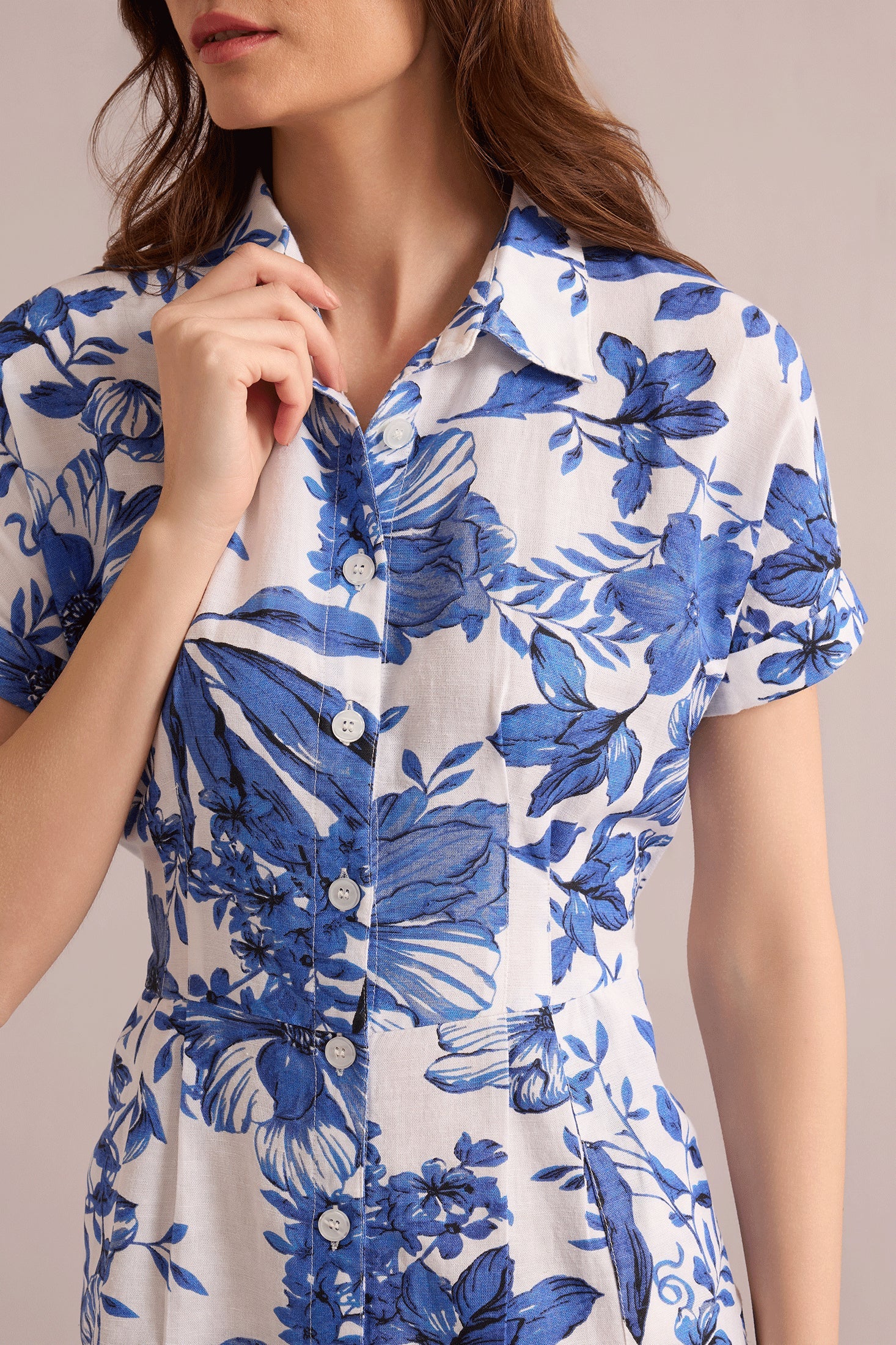 Alyssa's Garden Shirt Dress In Blue and White