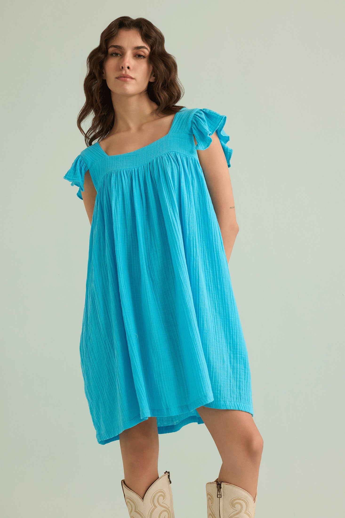 Ava's Hope Babydoll Dress In Blue