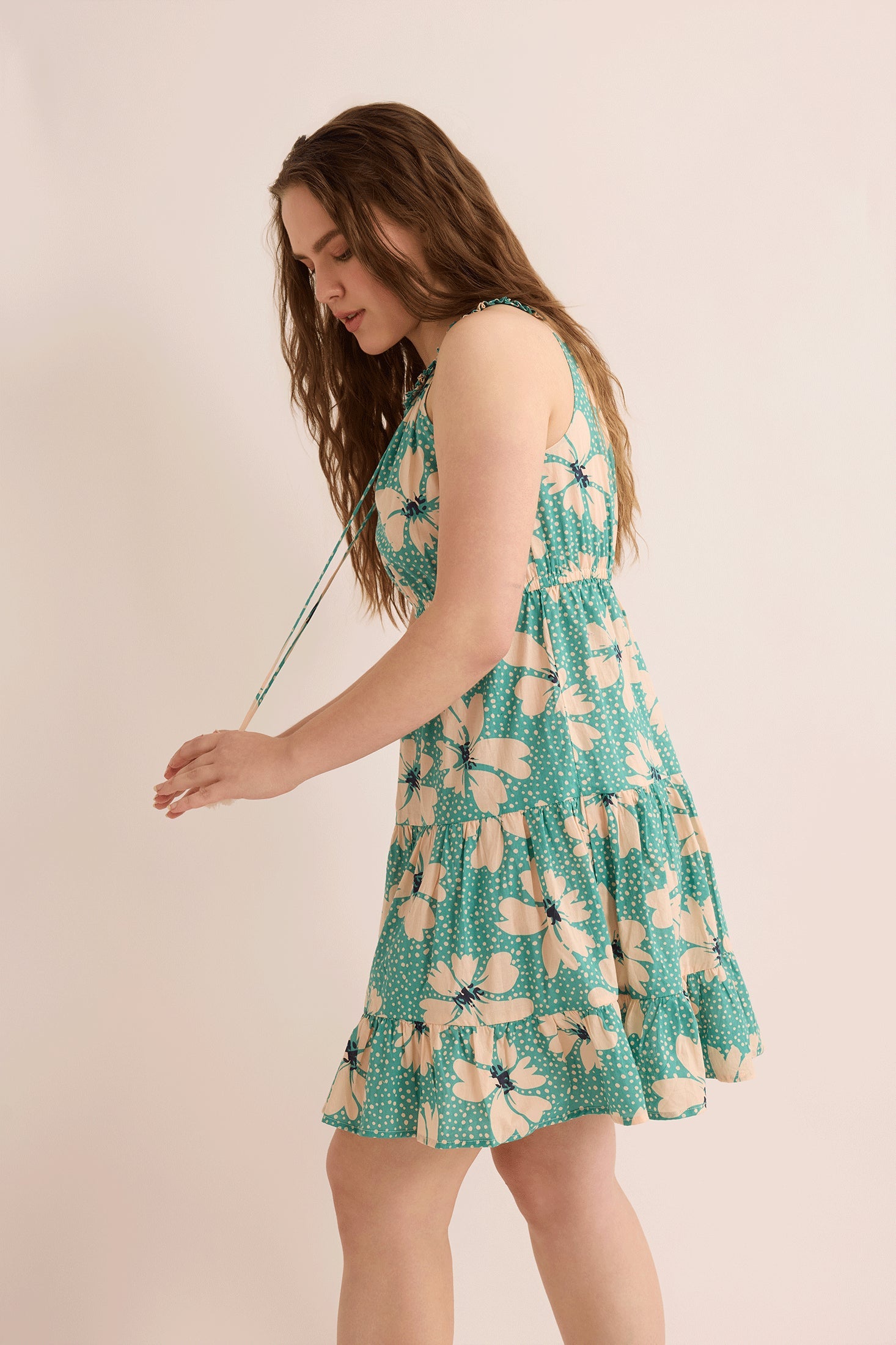 Fiona's Floral A-Line Dress In Turquoise