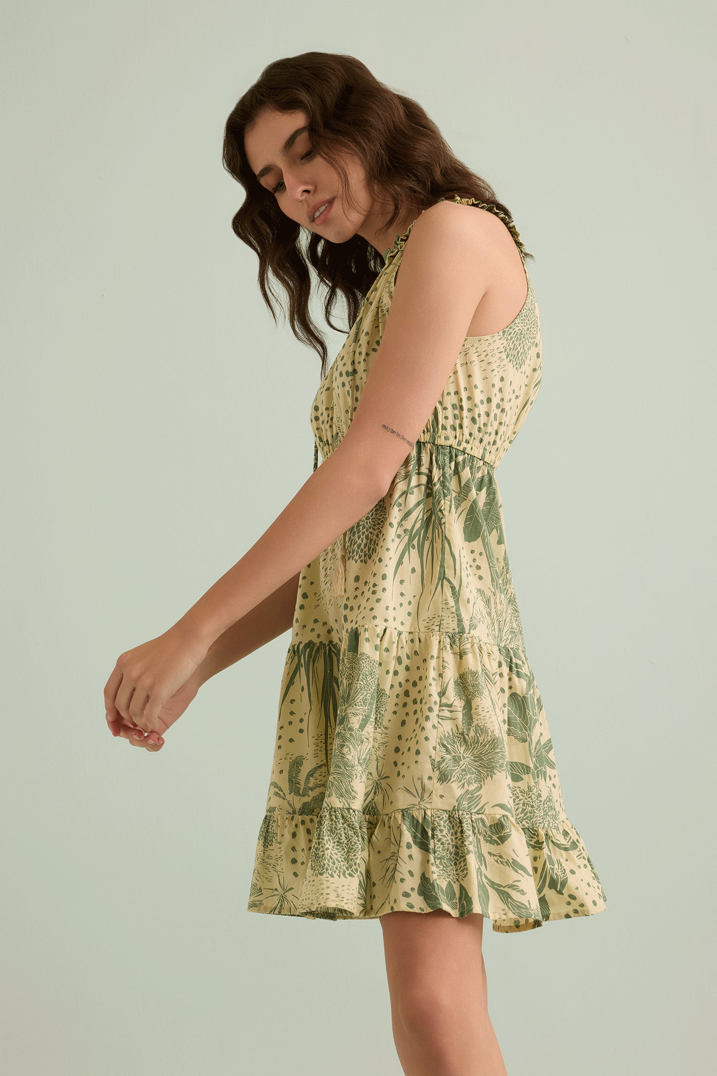 Fiona's Floral A-Line Dress In Green