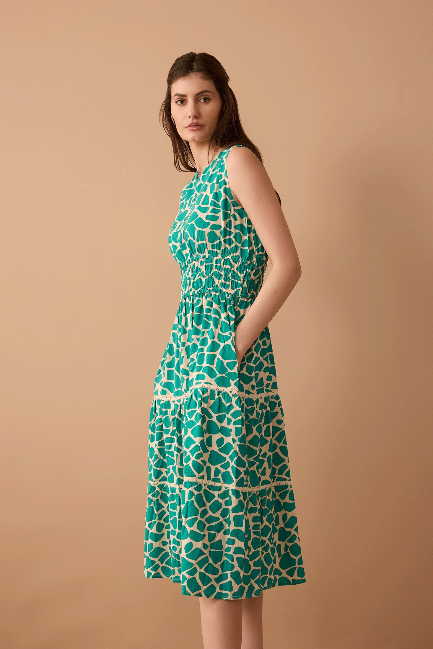 Destiny Pattern Empire Waist Dress In Turquoise