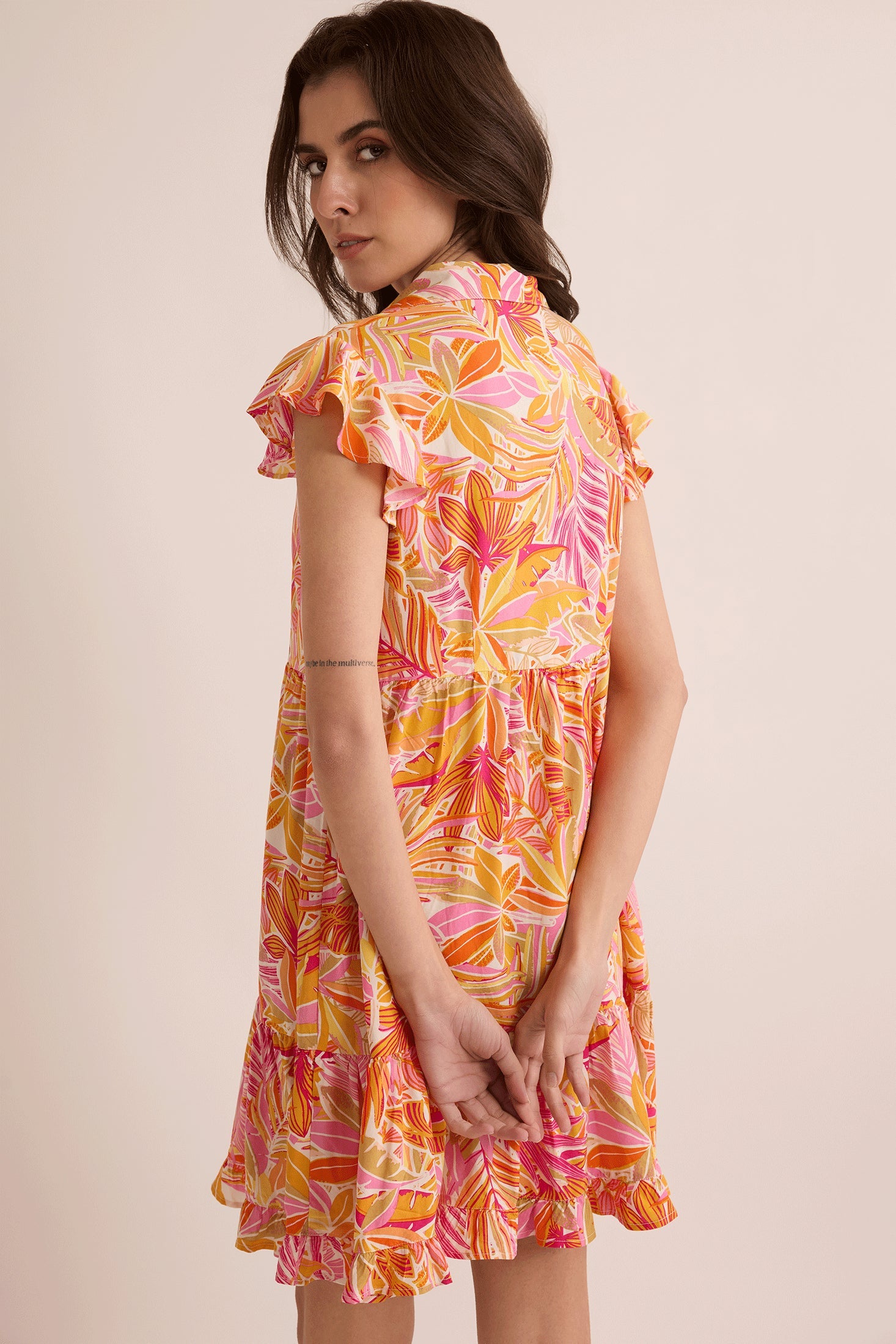 Mia Tropicales Shirt Dress In Orange