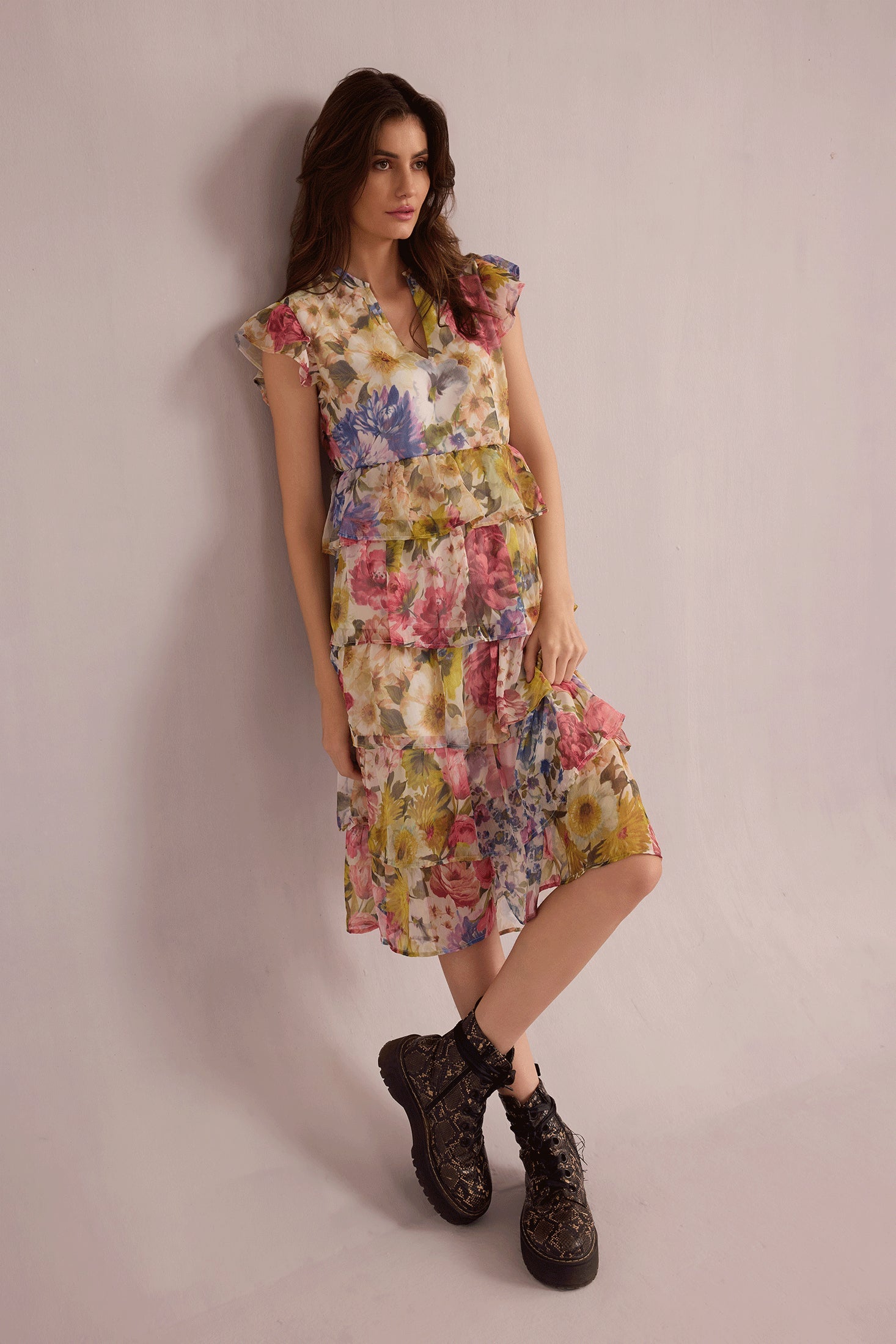 Rachel Floral Peplum-Style Dress In Multi Color