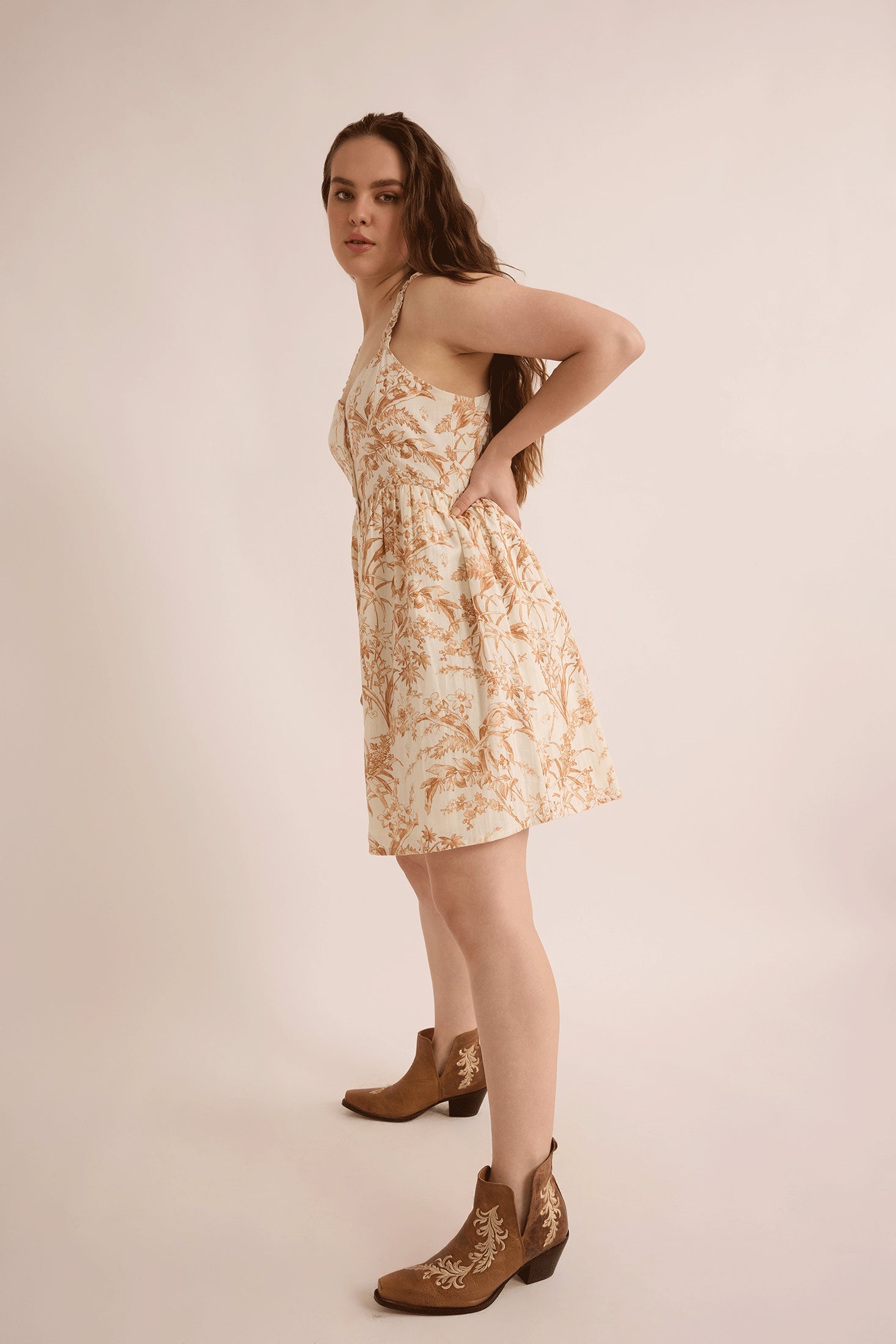 Brooke's Love Empire Waist Dress In Off White and Brown