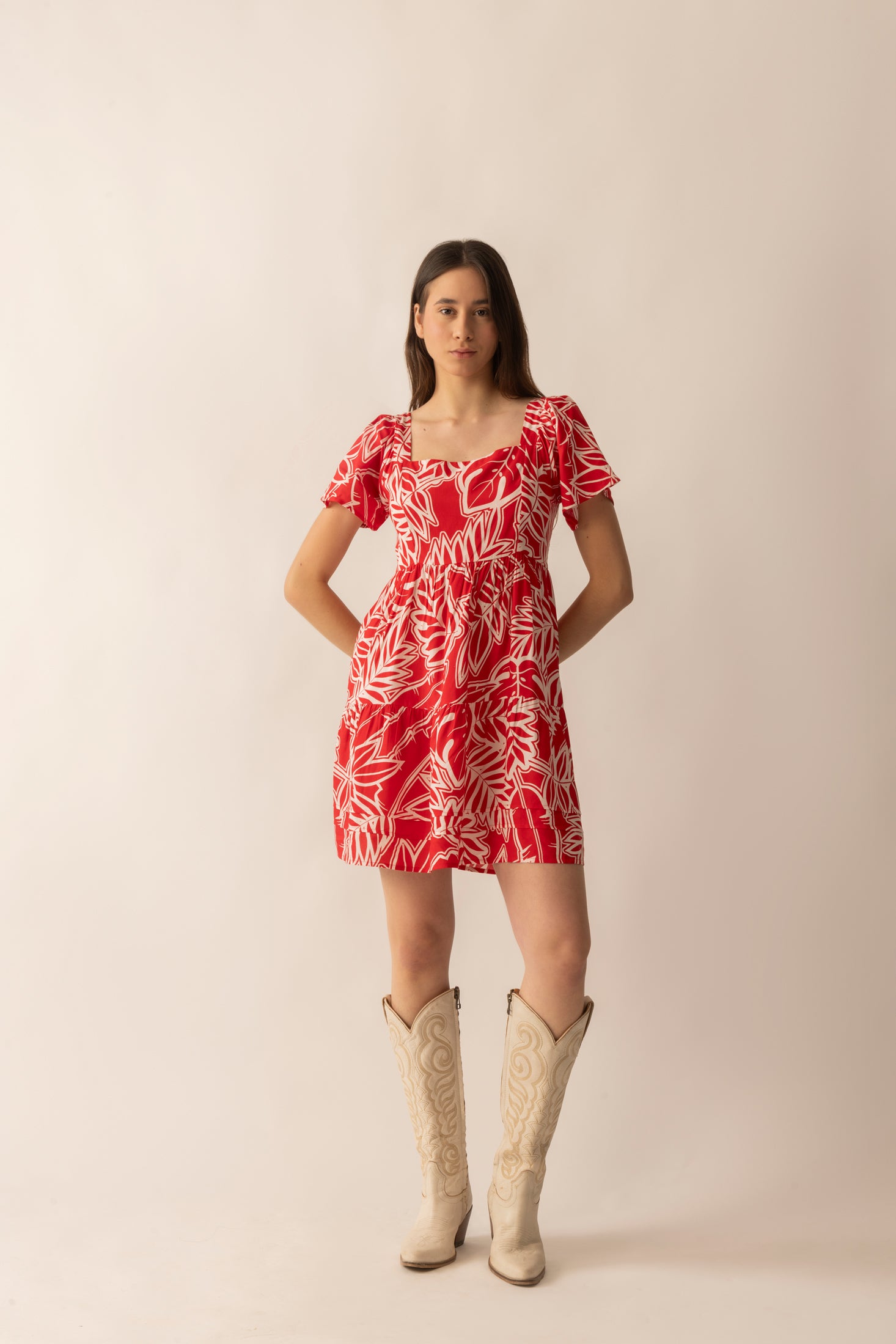 Lily's Cove Empire Waist Dress In Red