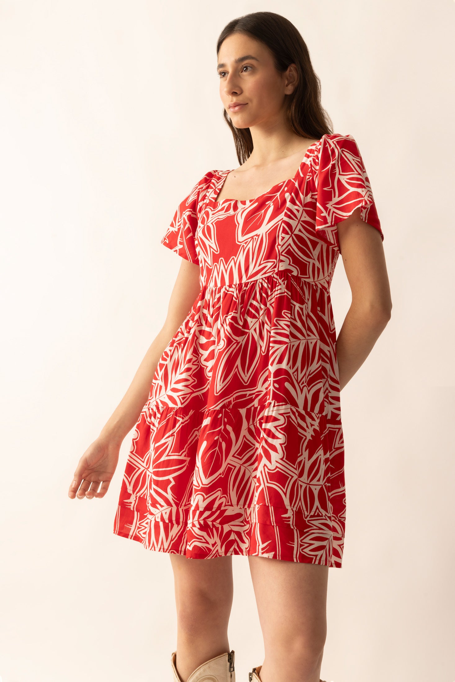 Lily's Cove Empire Waist Dress In Red