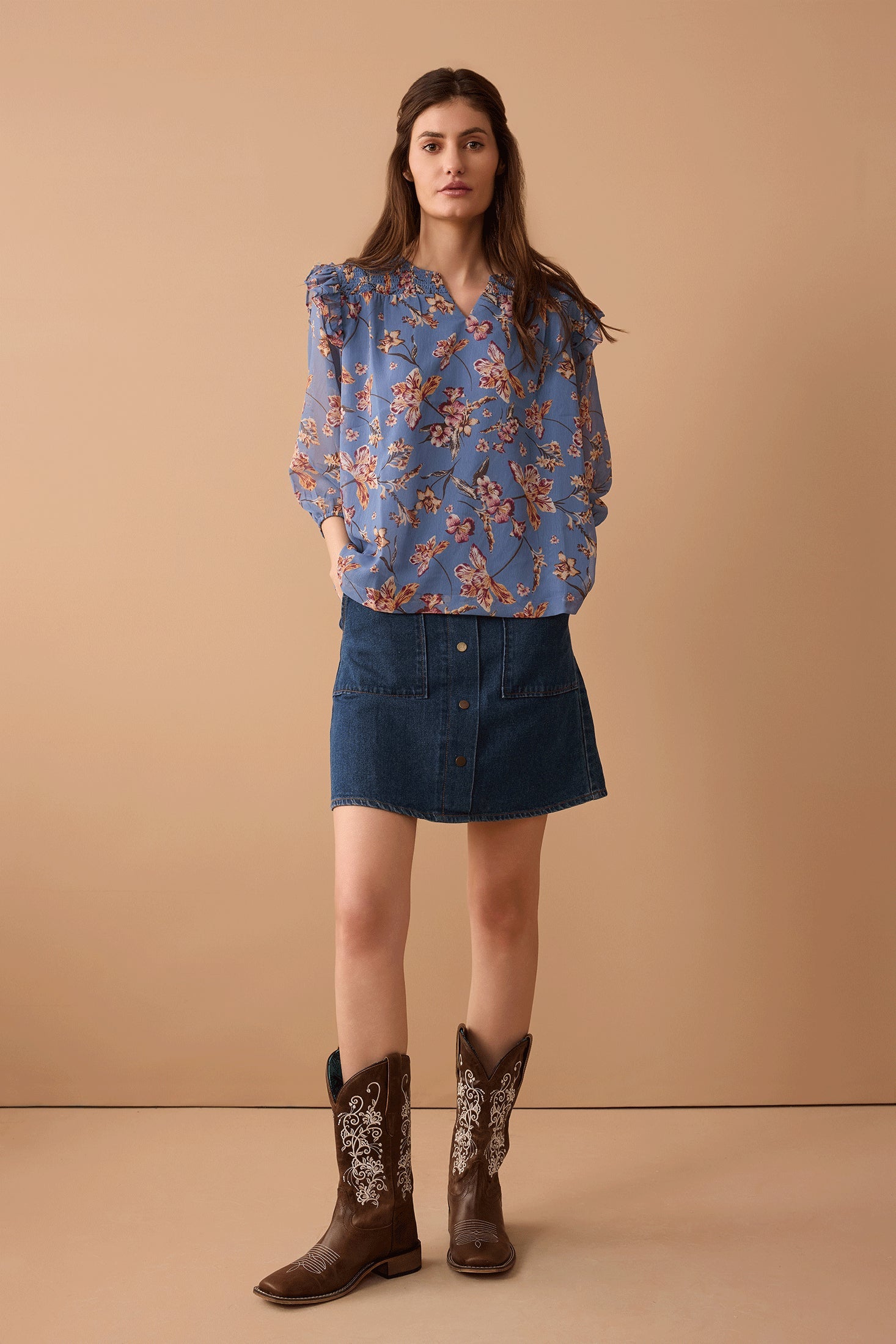 Amanda's Heart Floral Top In Blue