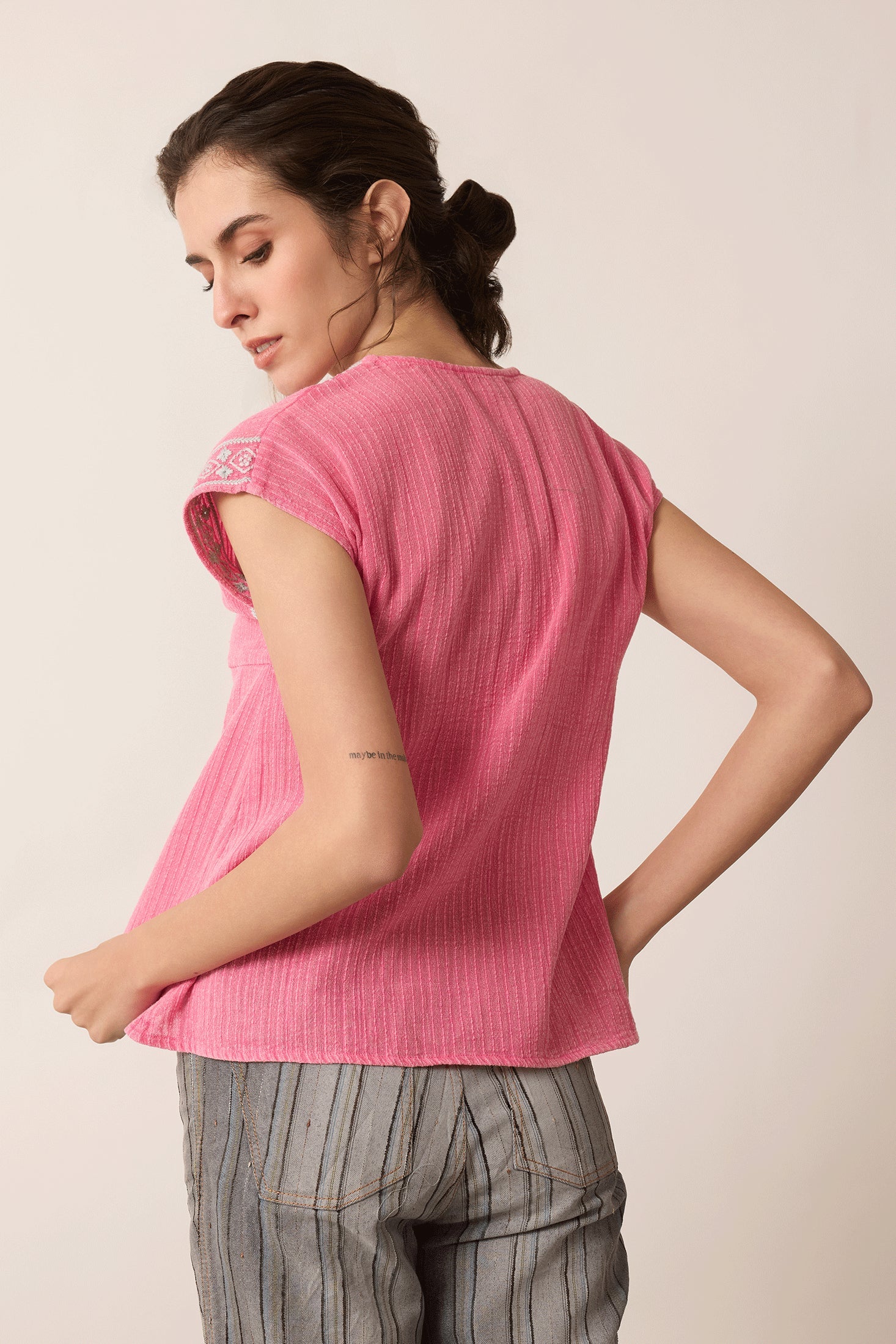 Audrey's Horizon V-Neck Top In Pink