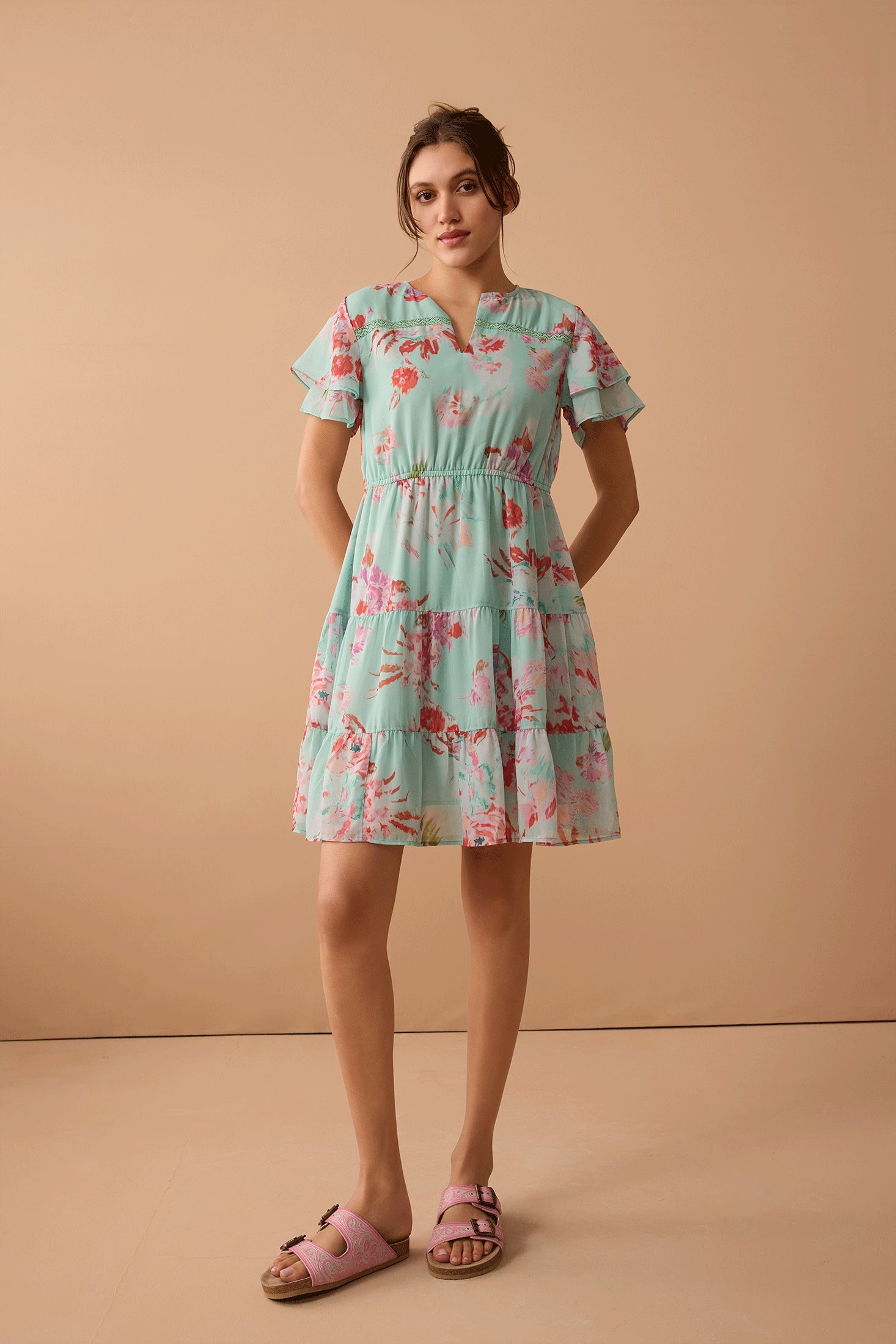 Nevaeh Floral Dress In Teal