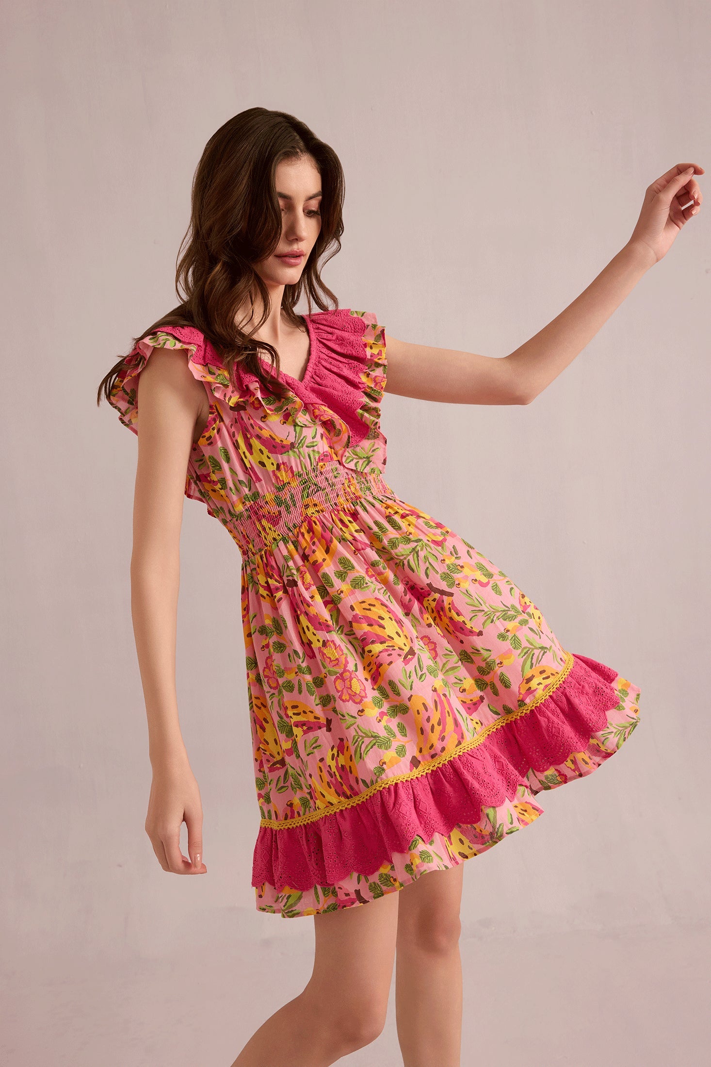 My Lush Oasis Empire Waist Dress Pink and Peach