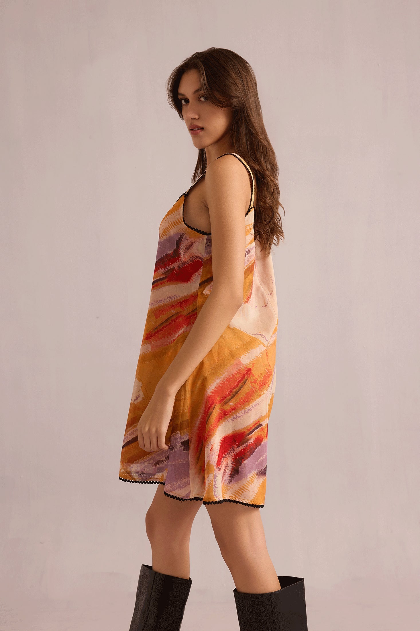 Sky Streamer A-Line Dress In Mustard