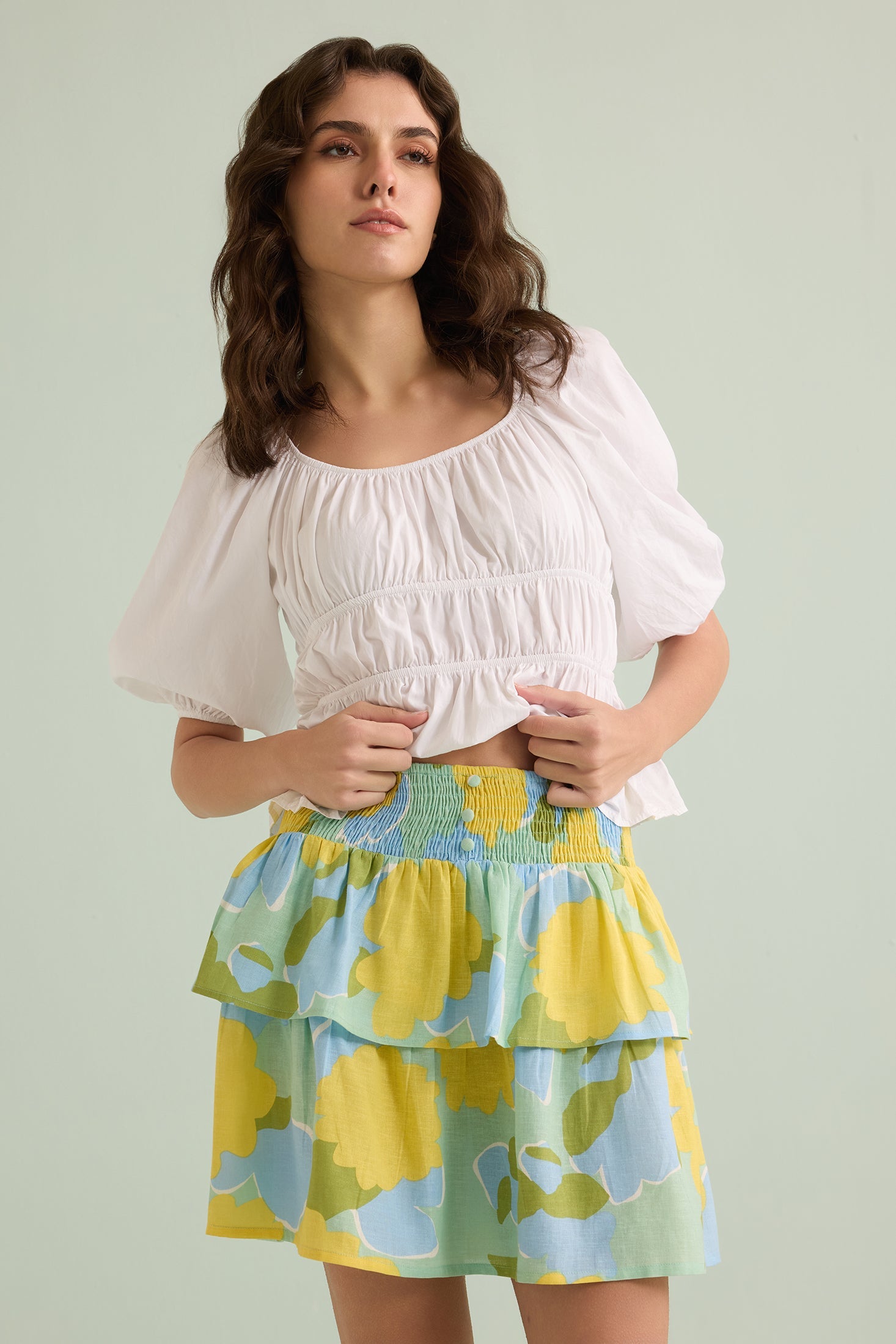 Marissa Floral Skirt In Green And Yellow