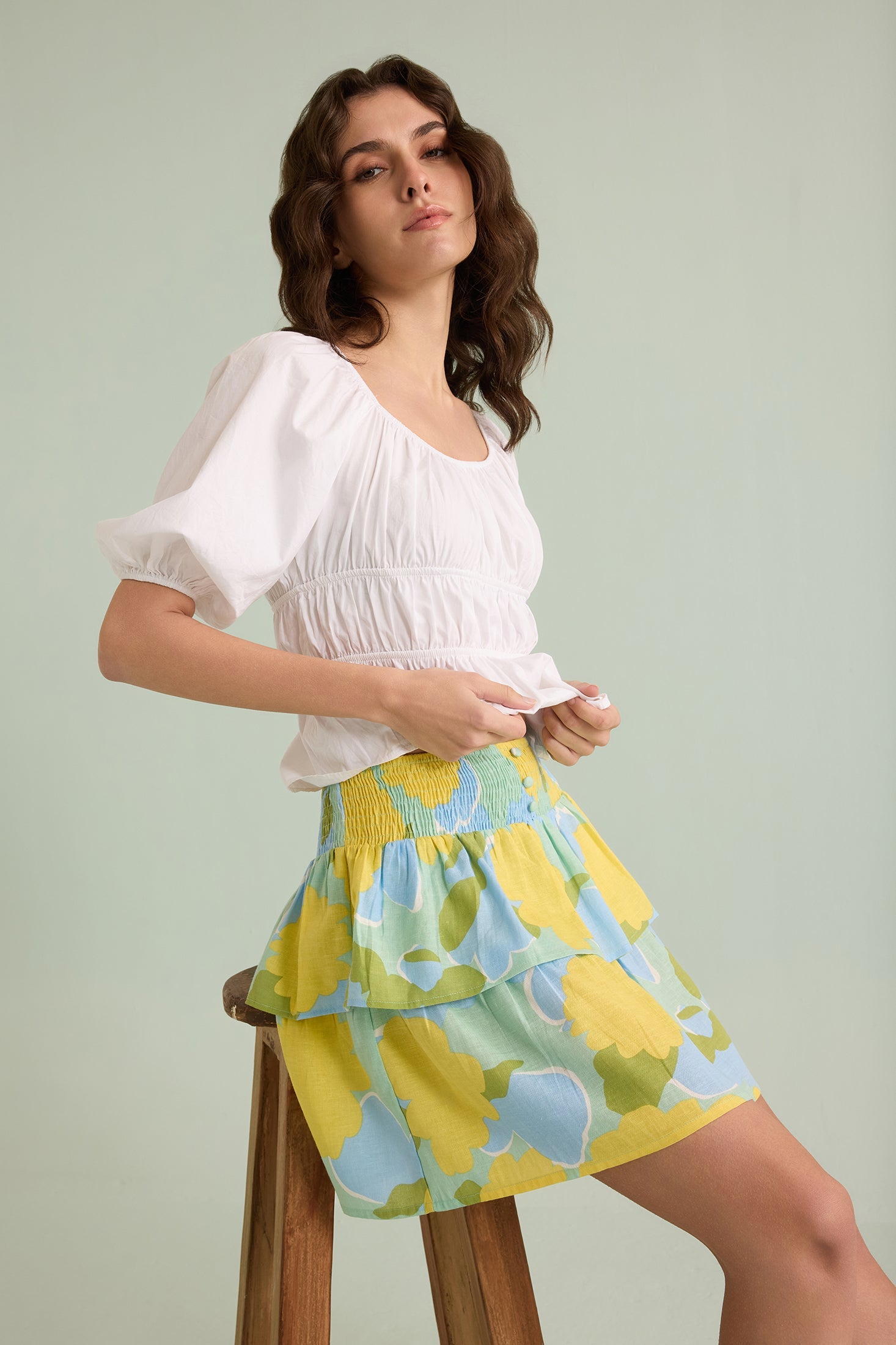 Marissa Floral Skirt In Green And Yellow