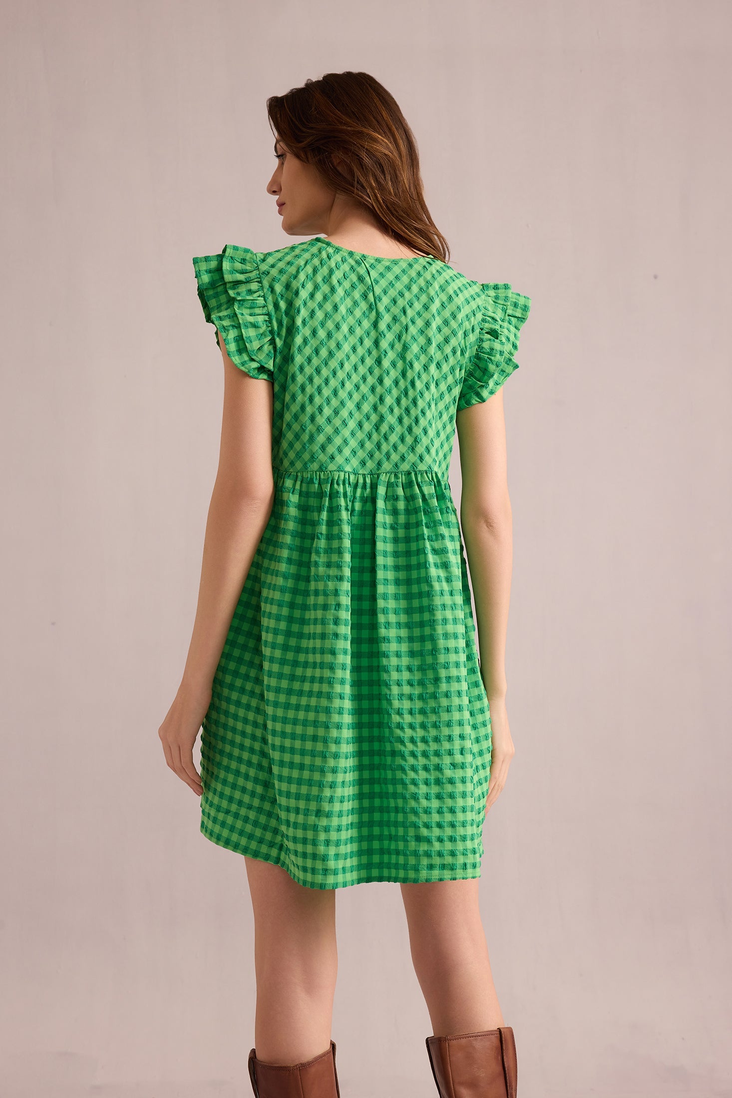 Sophie Checkered Print Dress In Green