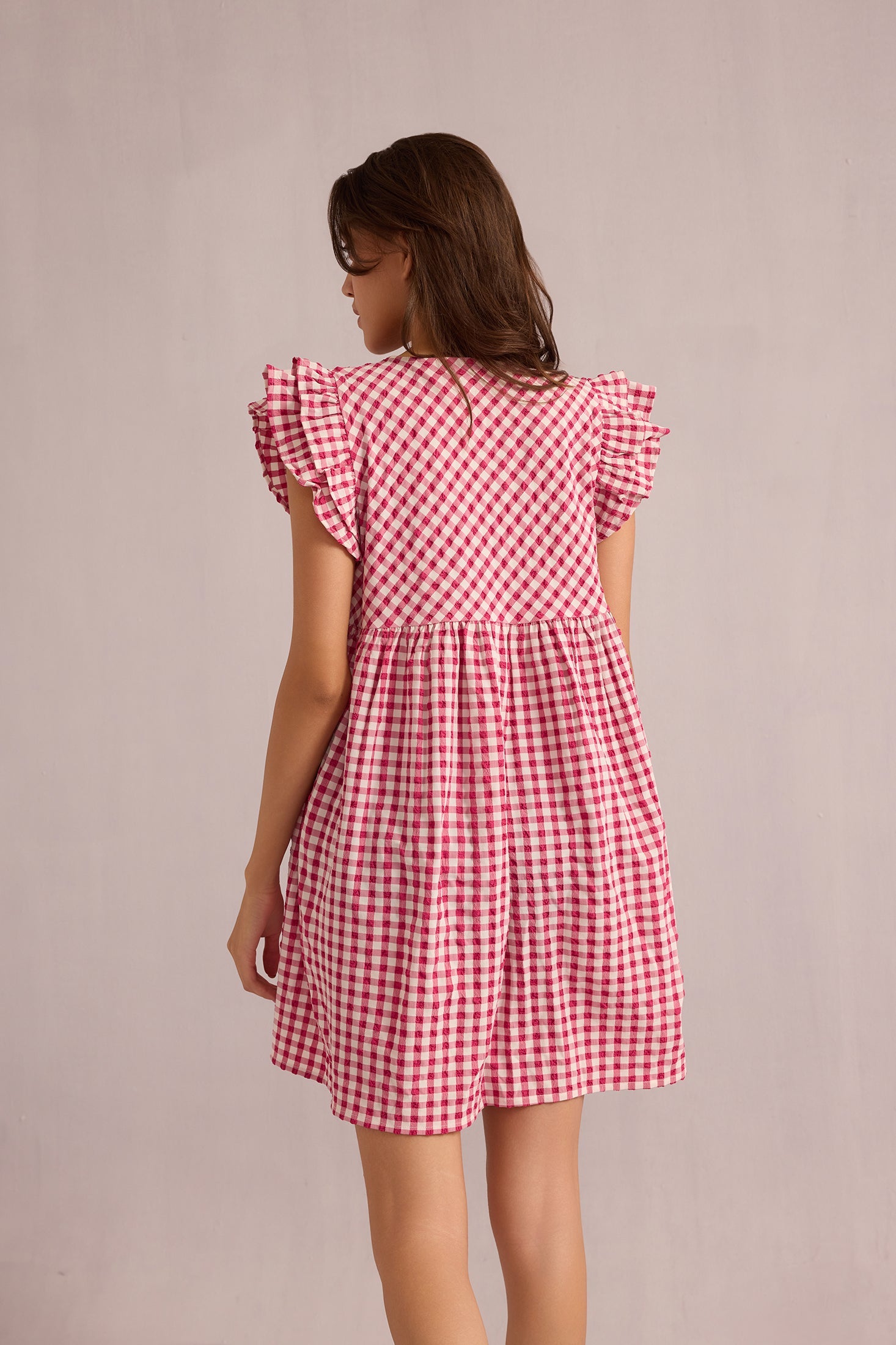 Sophie Checkered Print Dress In Pink