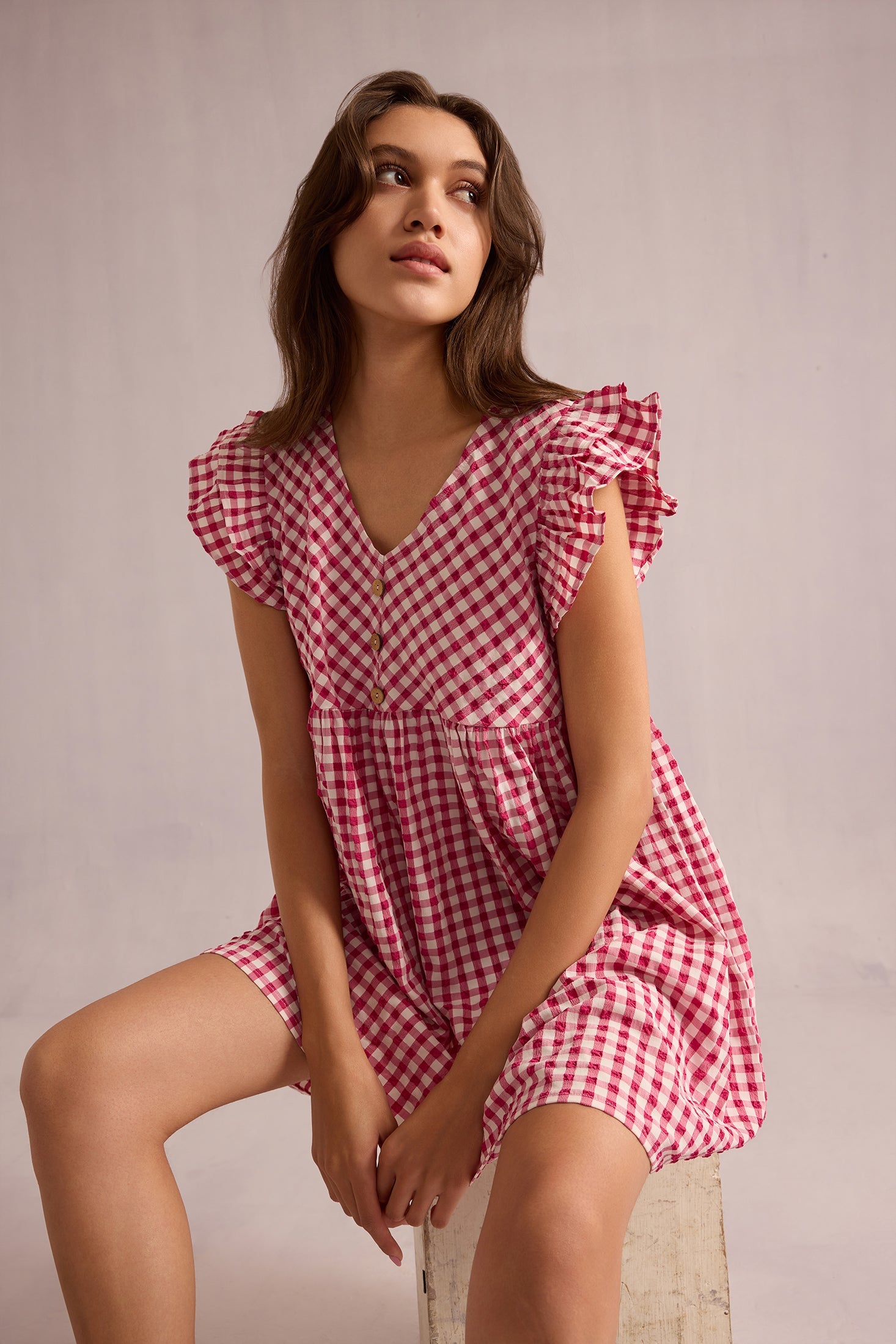 Sophie Checkered Print Dress In Pink