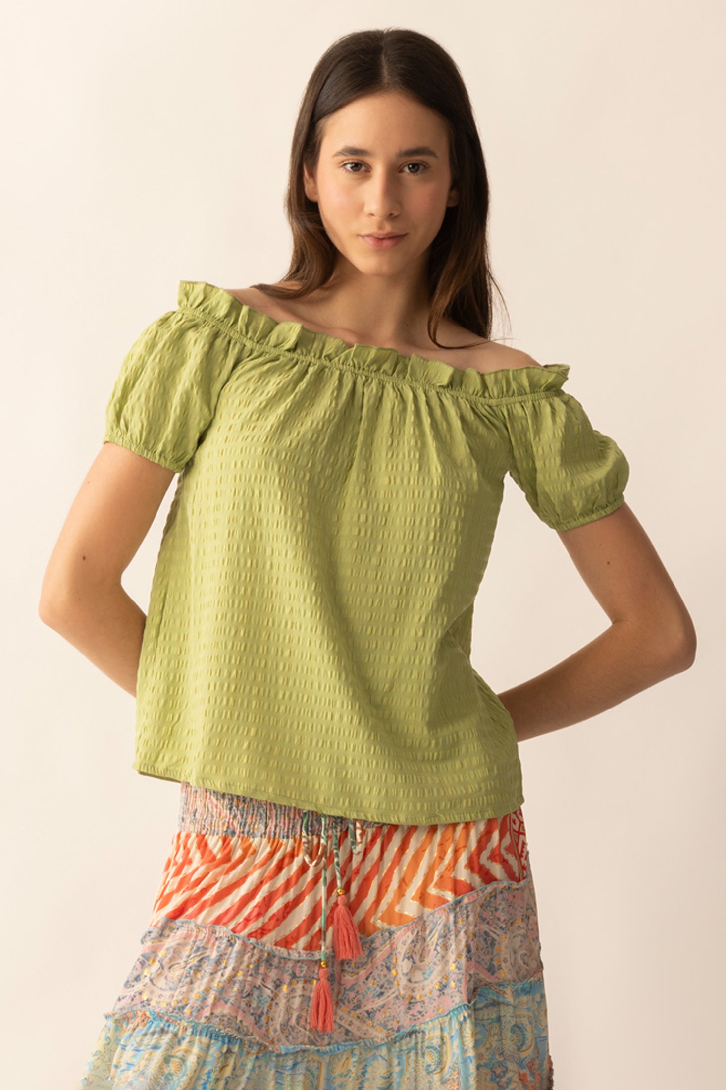 Catherine Drop Shoulder Top In Green