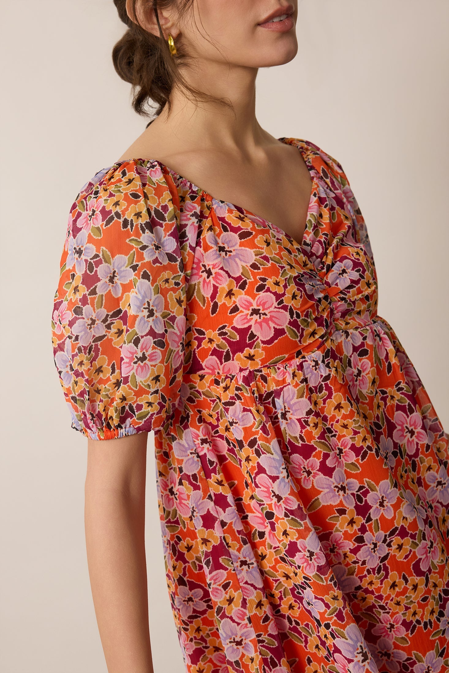 Peony Passion A-Line Dress In Orange