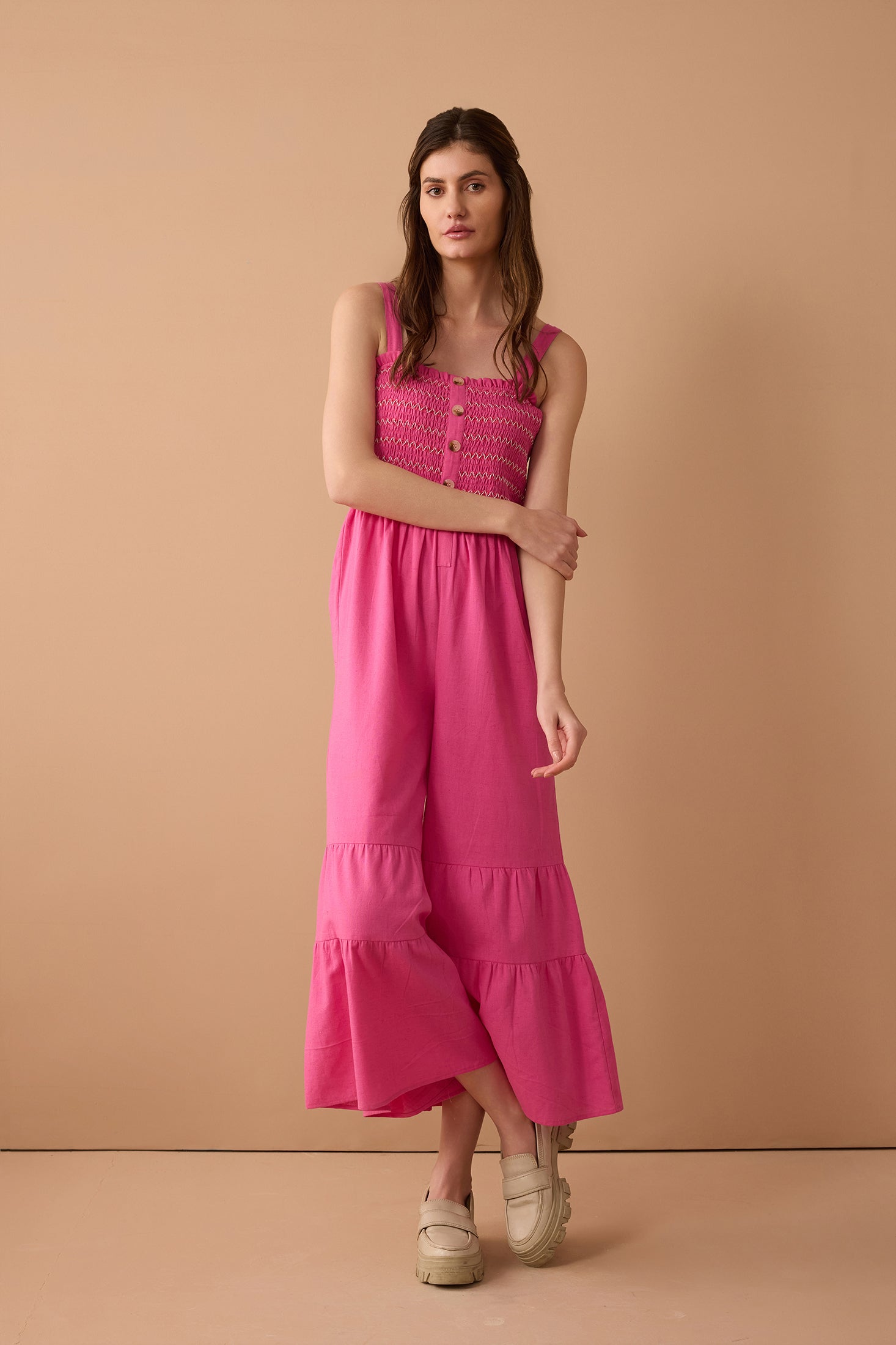 Courtney Flared Leg Jumpsuit In Pink