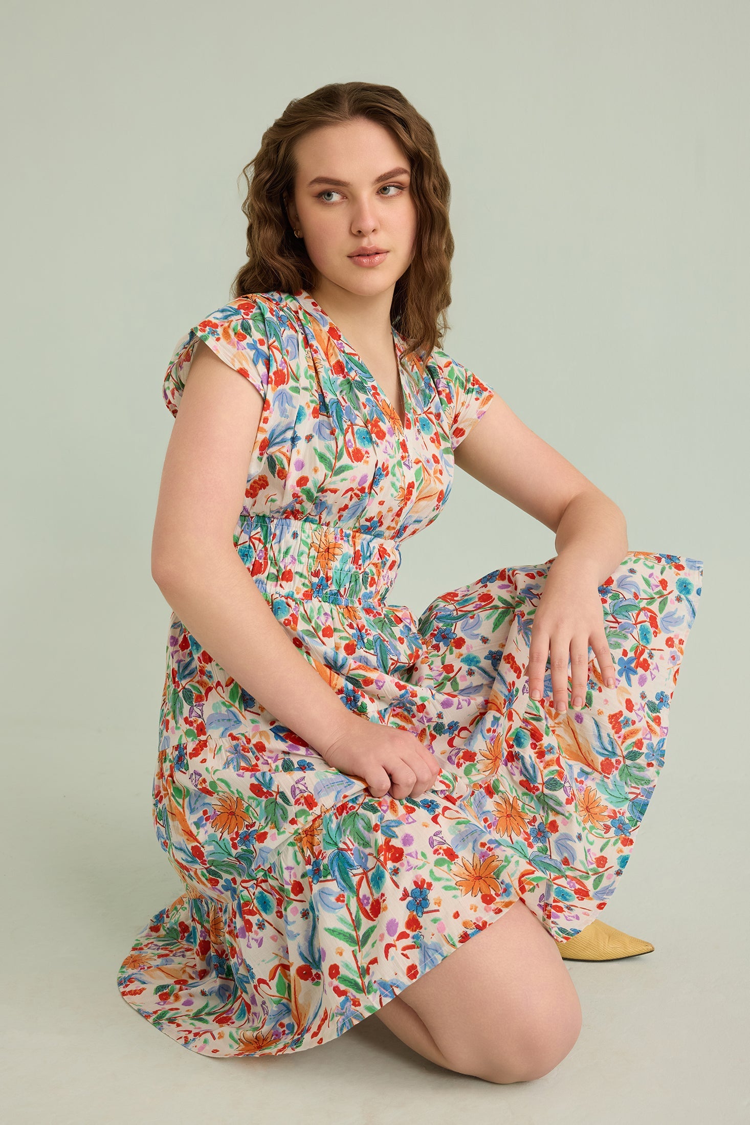 Glorious Morn Empire Waist Dress In Multicolor