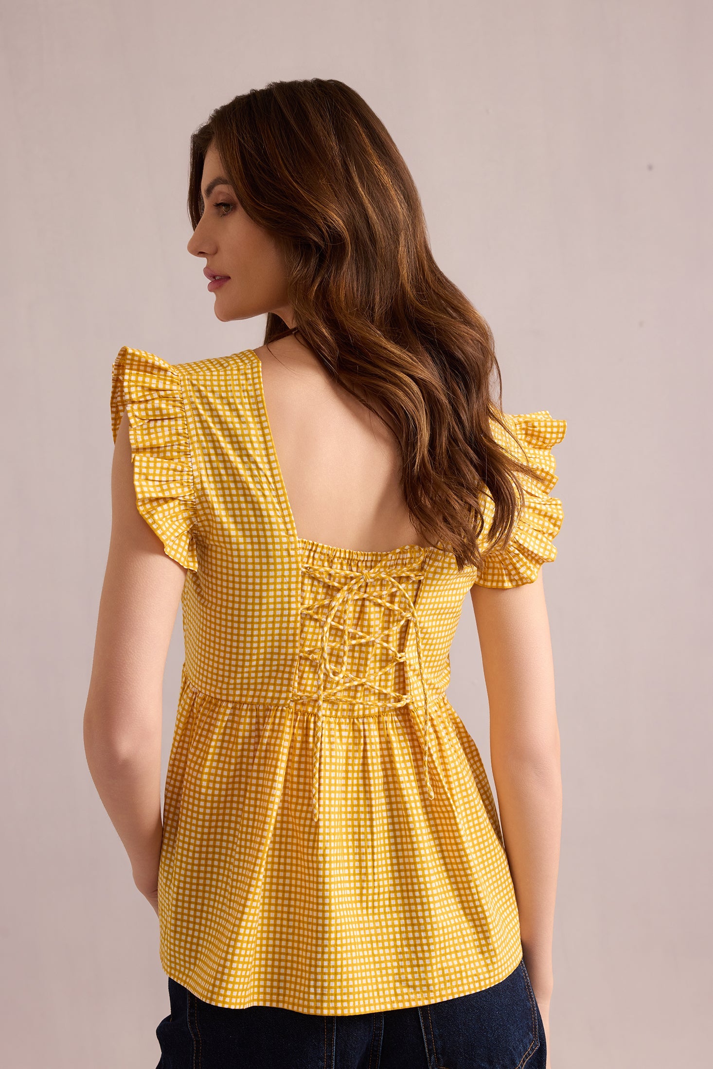 Angelina Yellow Gingham Top In Yellow