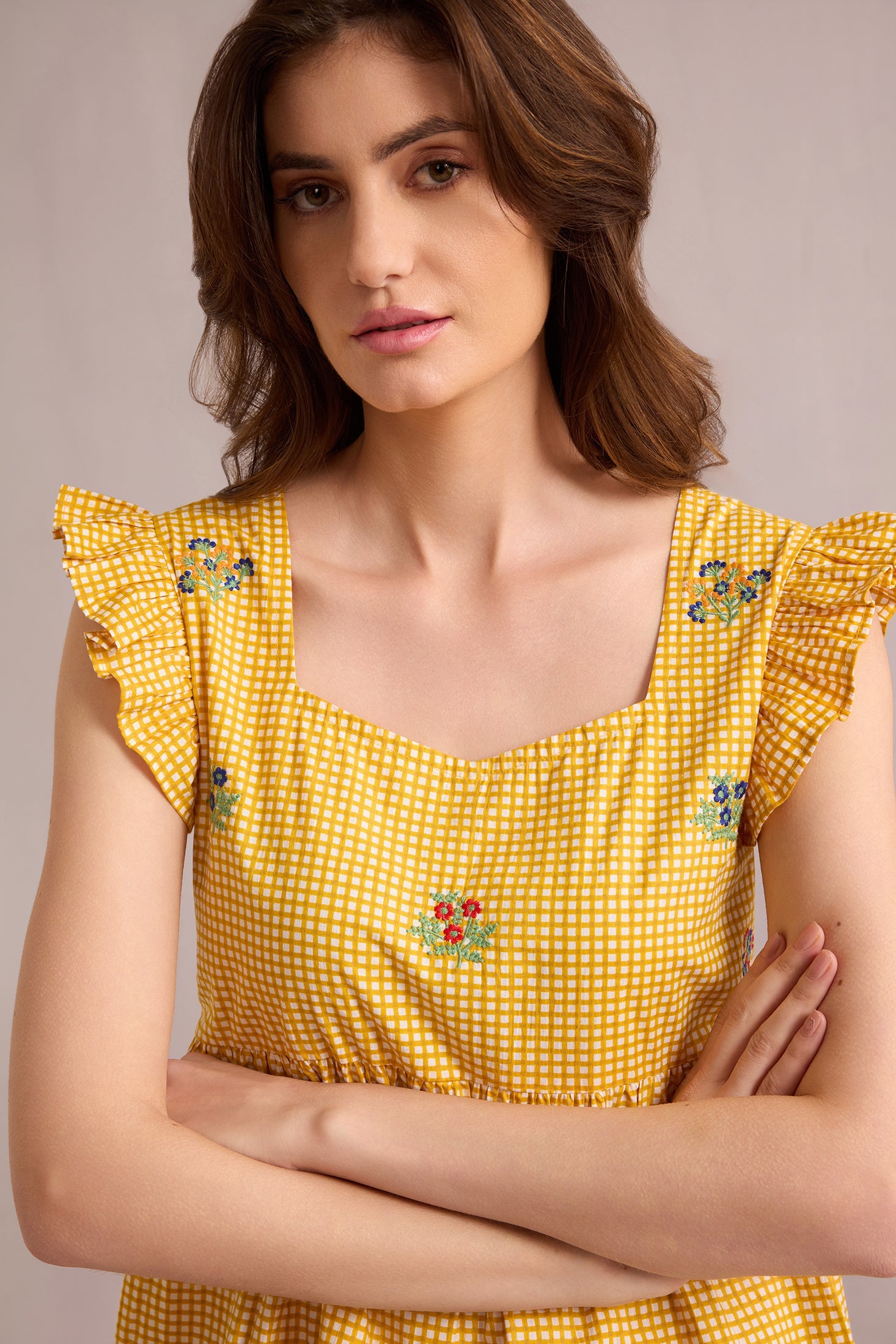 Angelina Yellow Gingham Top In Yellow