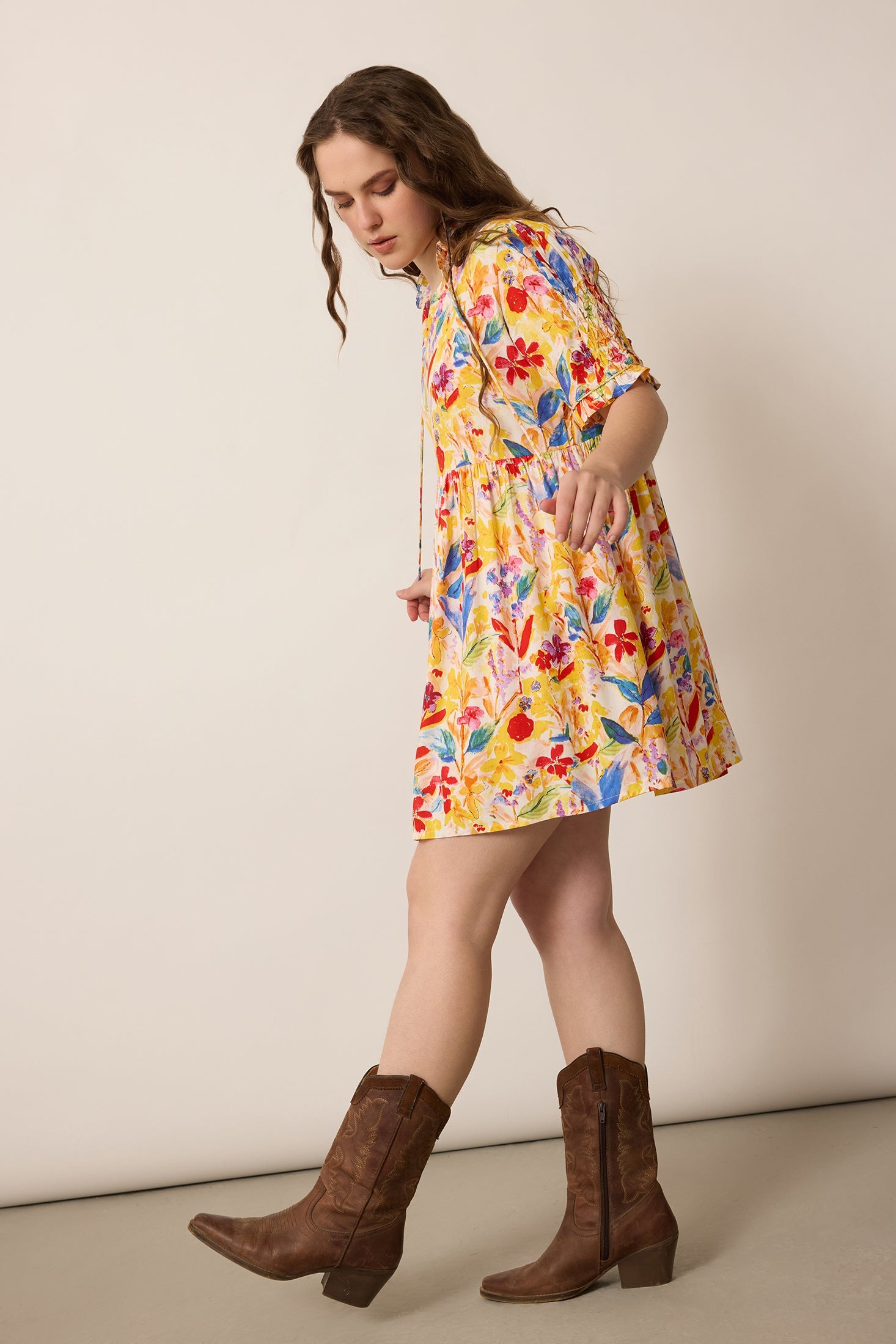 Camellia Floral Pattern Dress In Multicolor