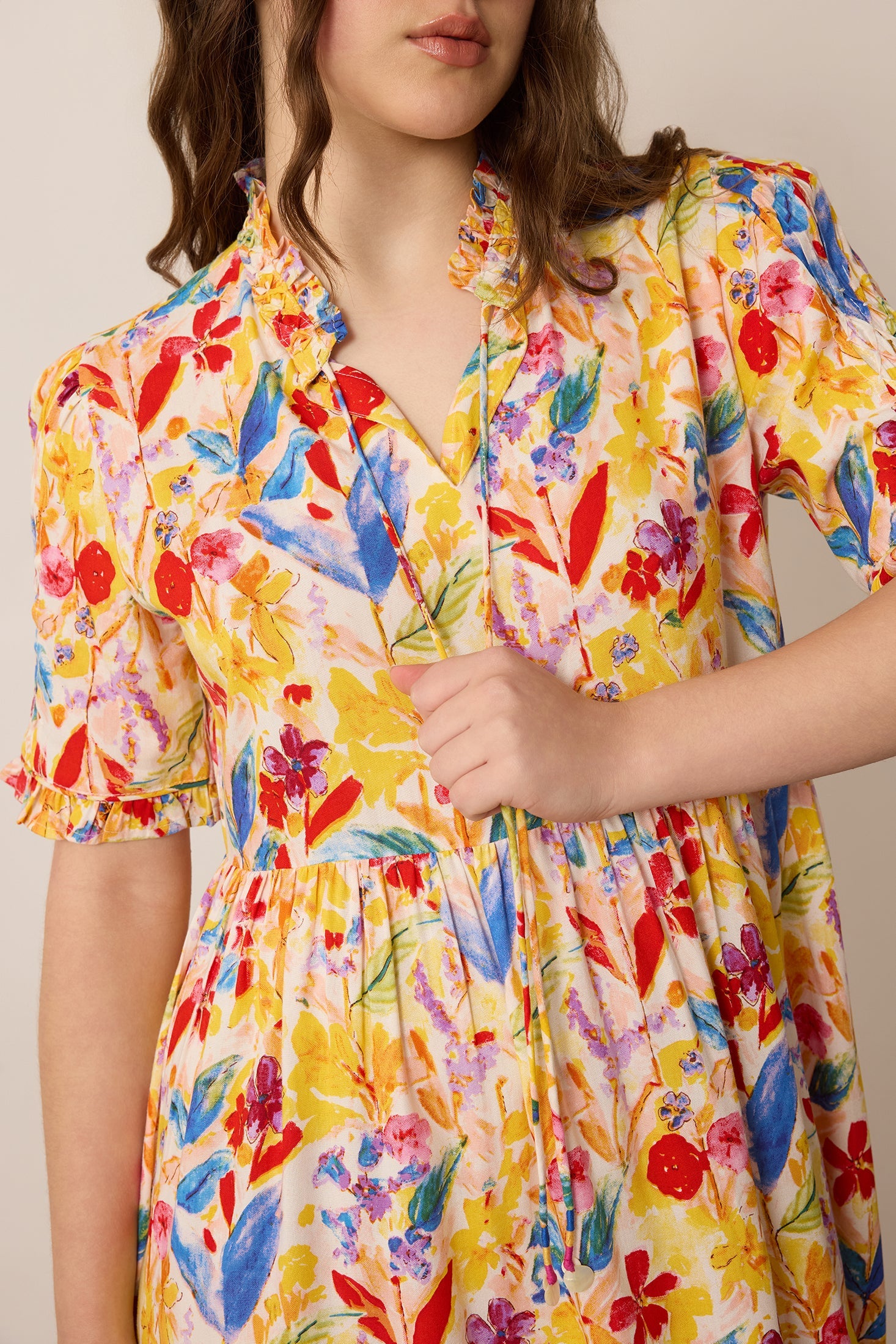 Camellia Floral Pattern Dress In Multicolor