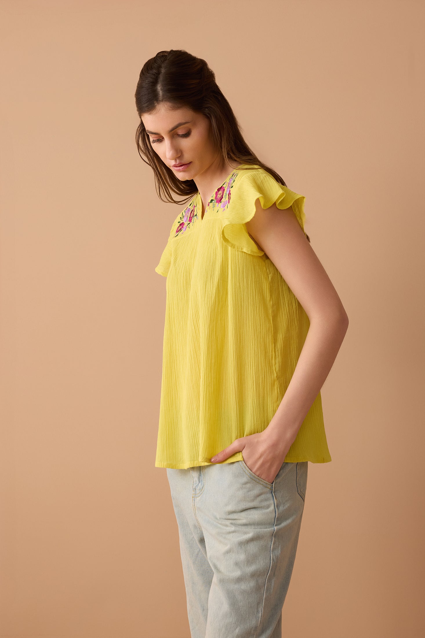 Calanthe Embroidered Top In Yellow