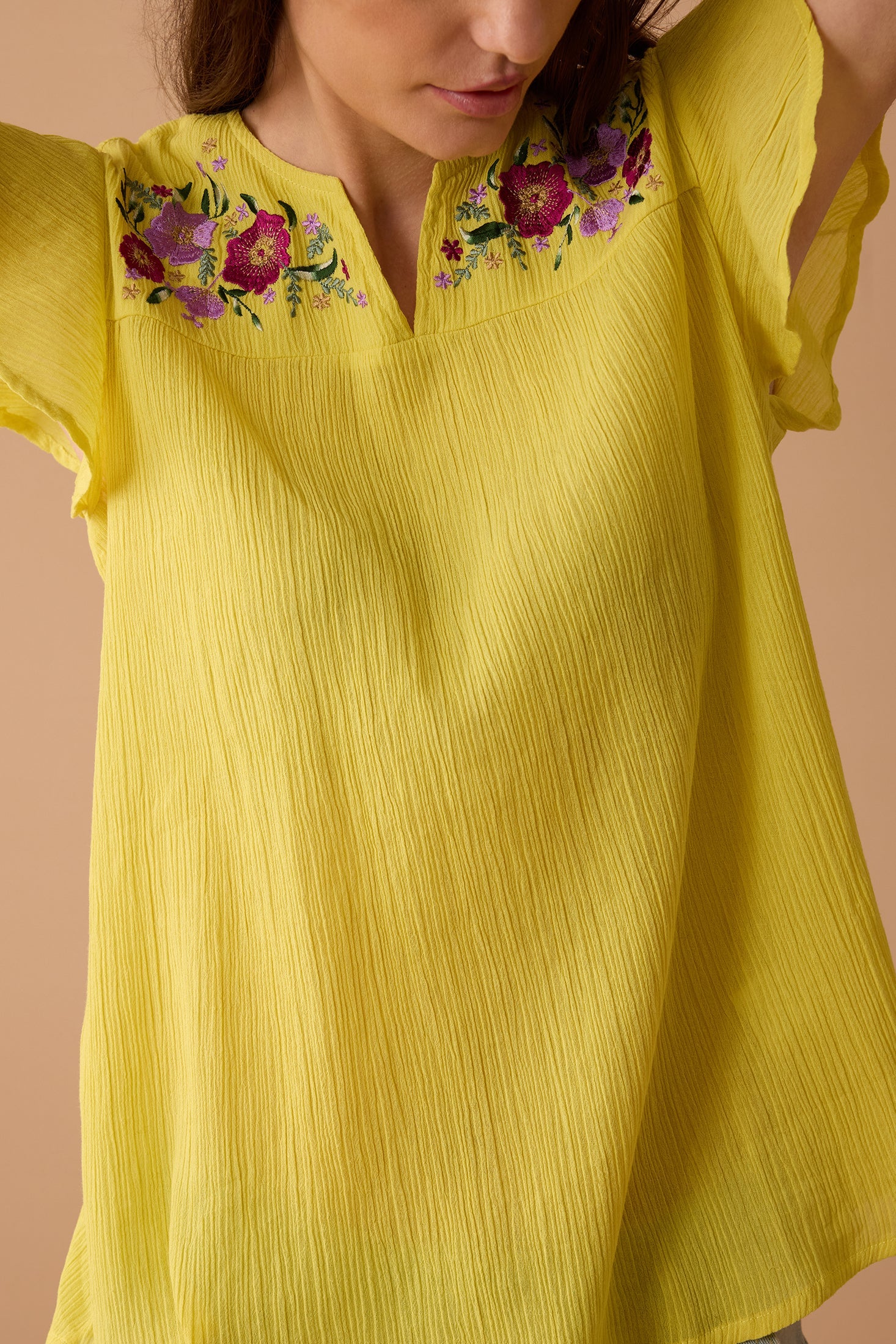 Calanthe Embroidered Top In Yellow