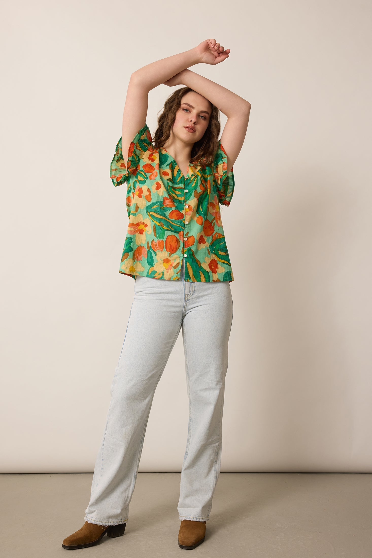 Leilani Floral Pattern Top In Green