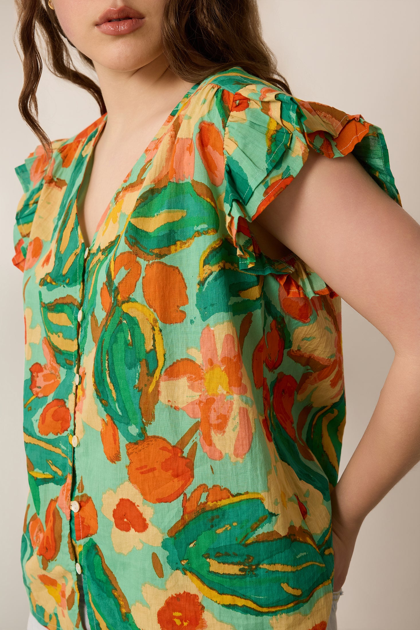 Leilani Floral Pattern Top In Green