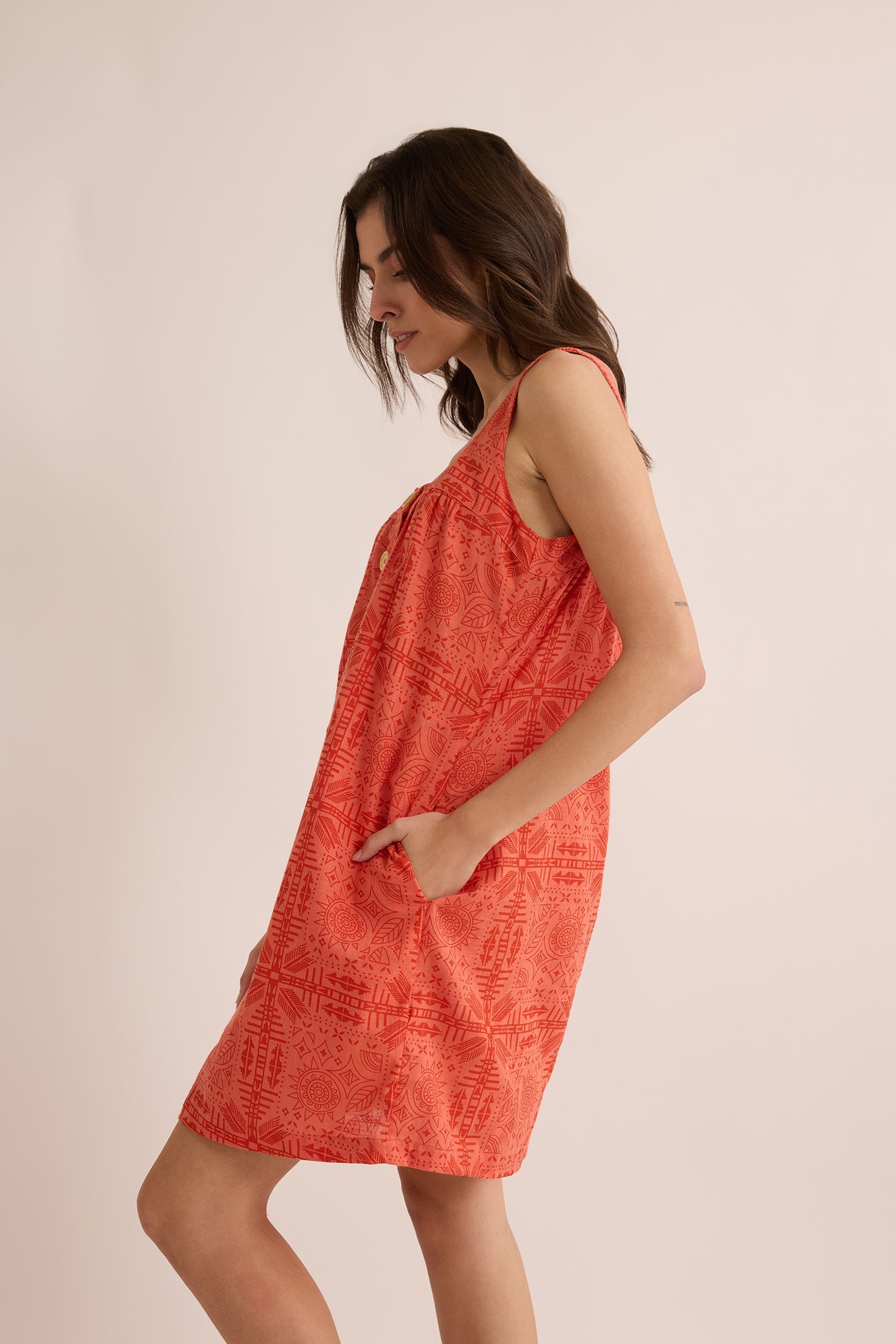 Talia Tribal Pattern Dress In Peach