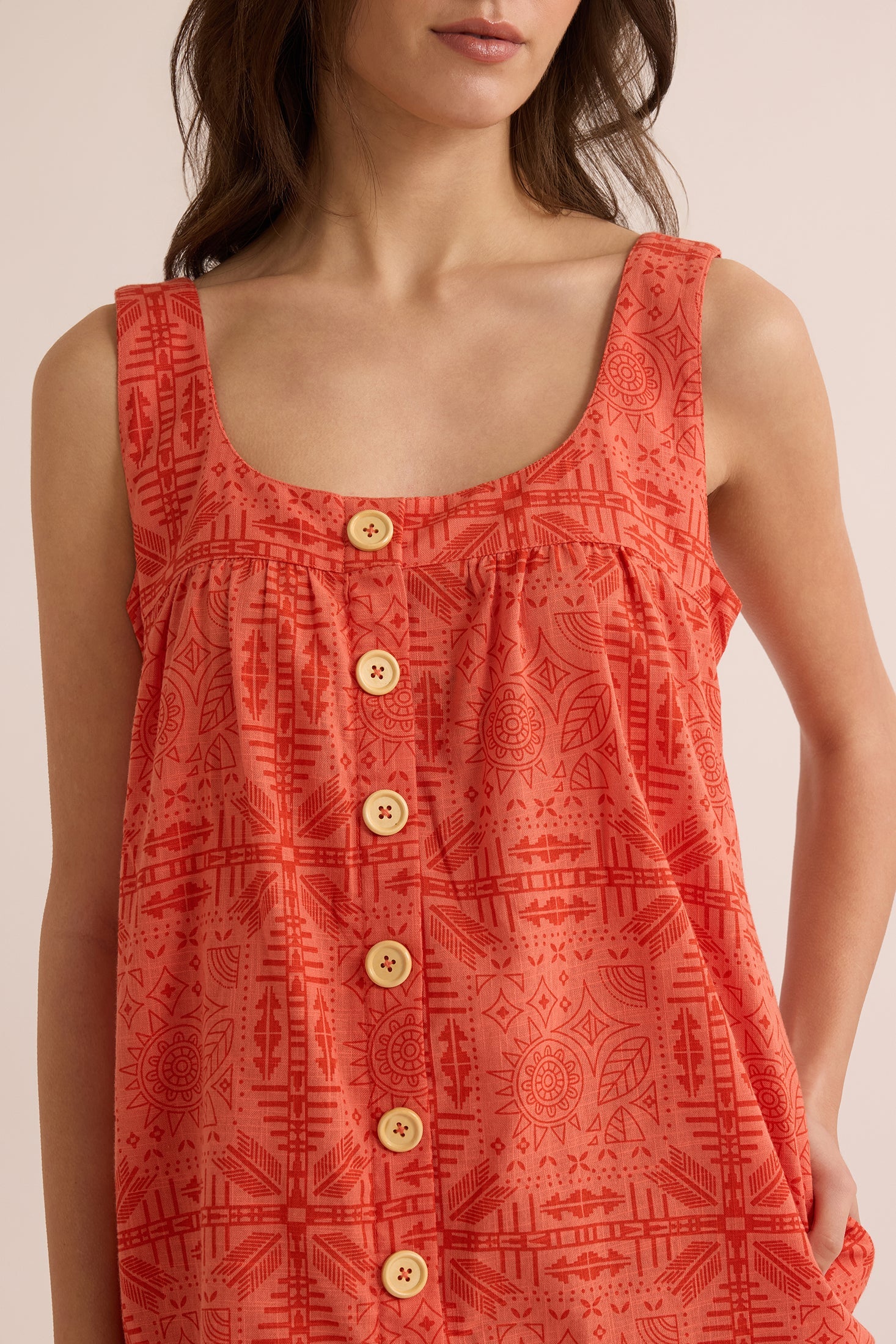 Talia Tribal Pattern Dress In Peach