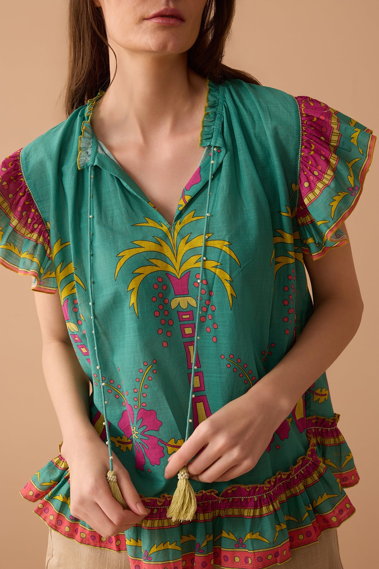 Coconut Island Ruffled Top In Turquoise