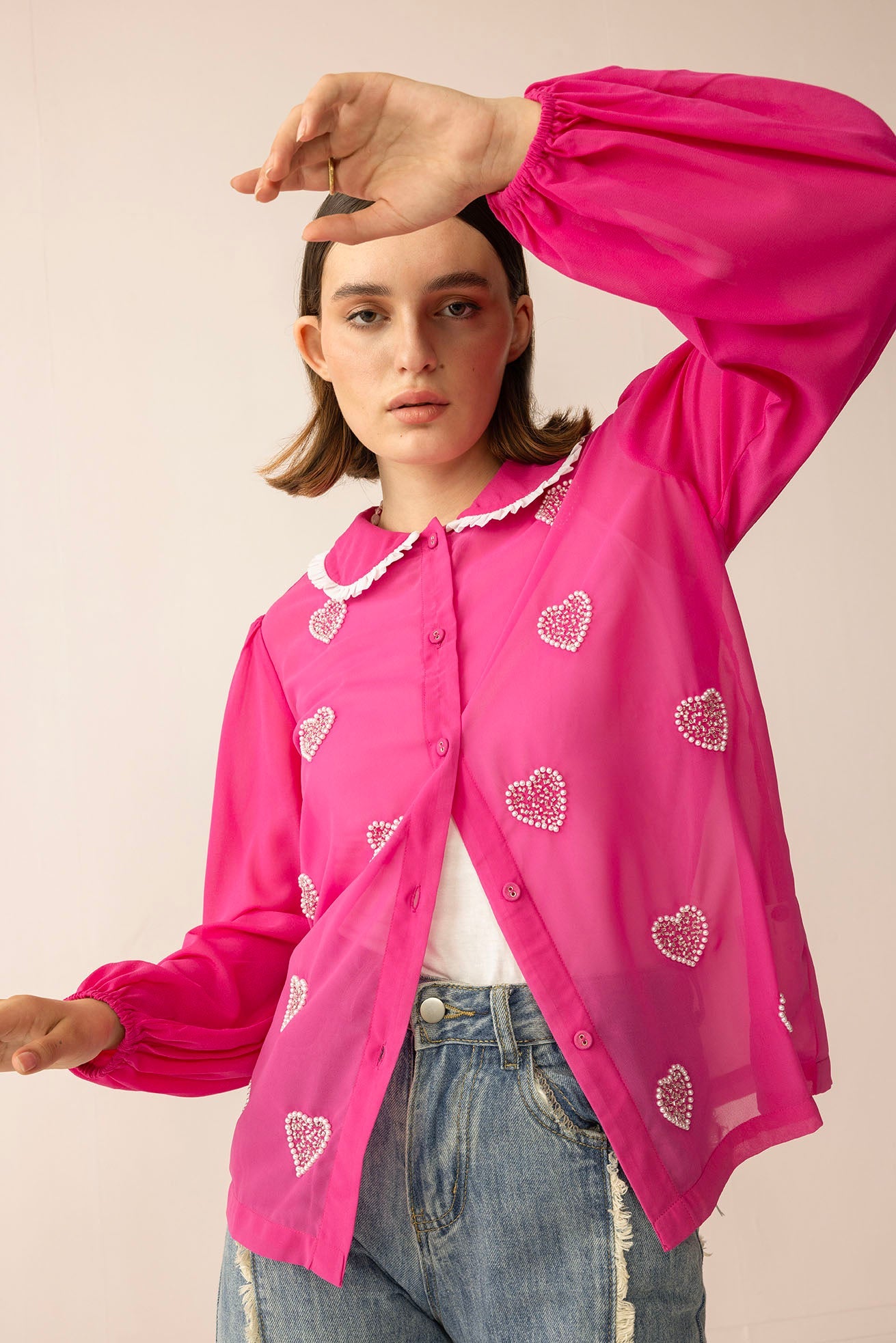 Lovestone County Beaded Shirt in Wild Pink