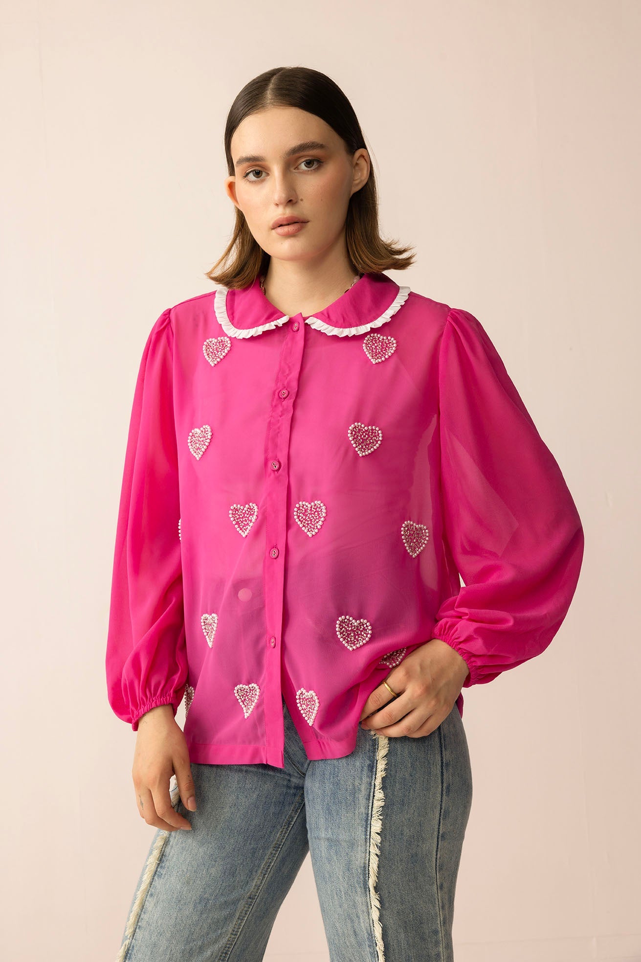 Lovestone County Beaded Shirt in Wild Pink