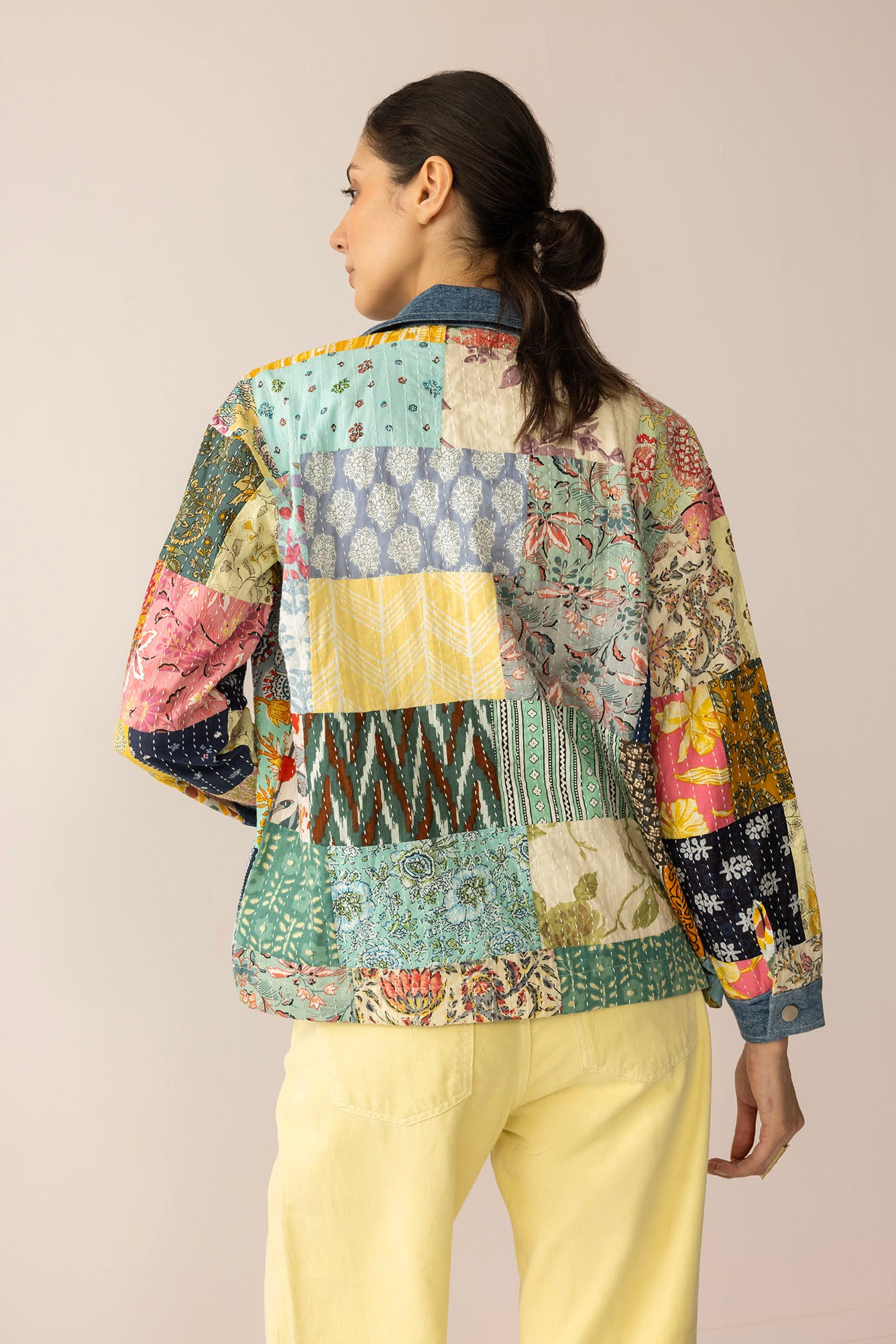 Loretta's Wild Patchwork Jacket in Painted Denim