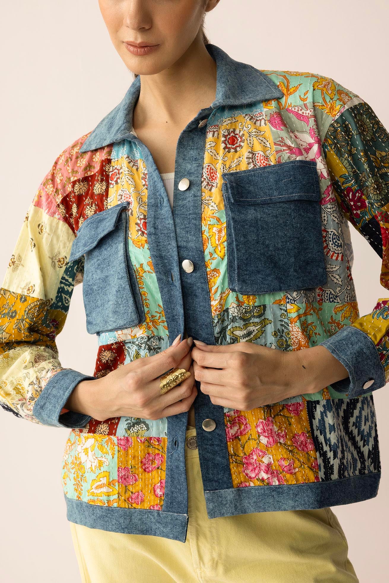 Loretta's Wild Patchwork Jacket in Painted Denim