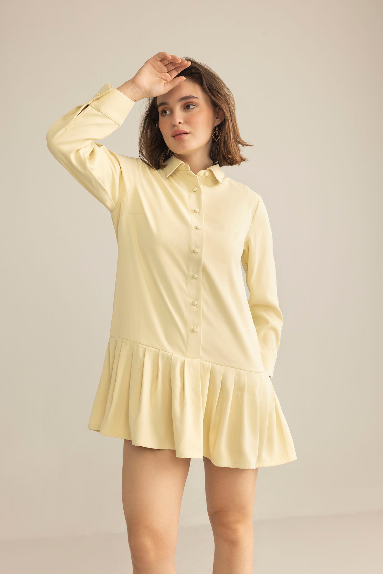 Blush Hour Pleated Mini Dress in Chino Green