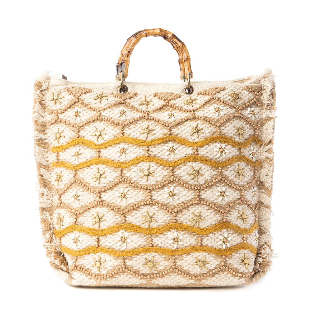 Solana Weave Hand Embroidered Weekender Bag in Sunlit Glow