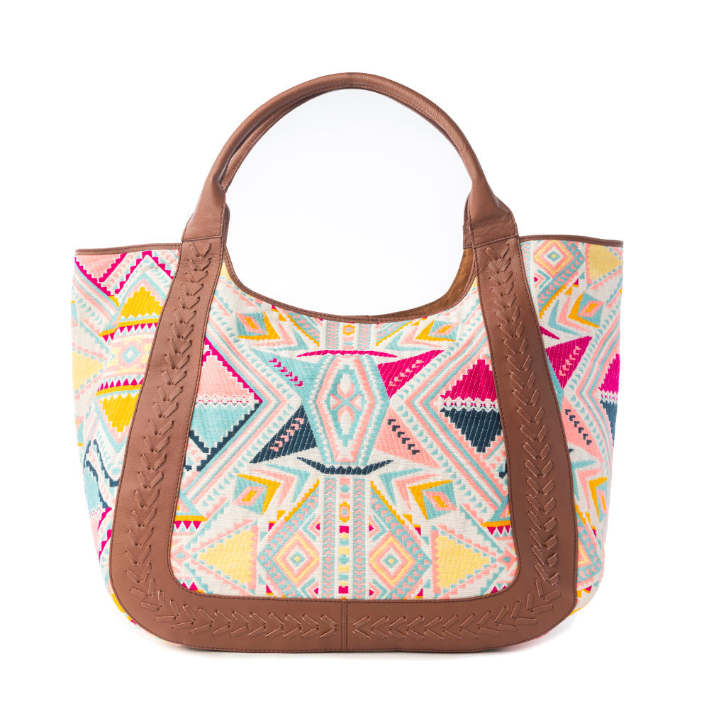 Sedona Horizon Jacquard Tote Bag in Sunset Coral