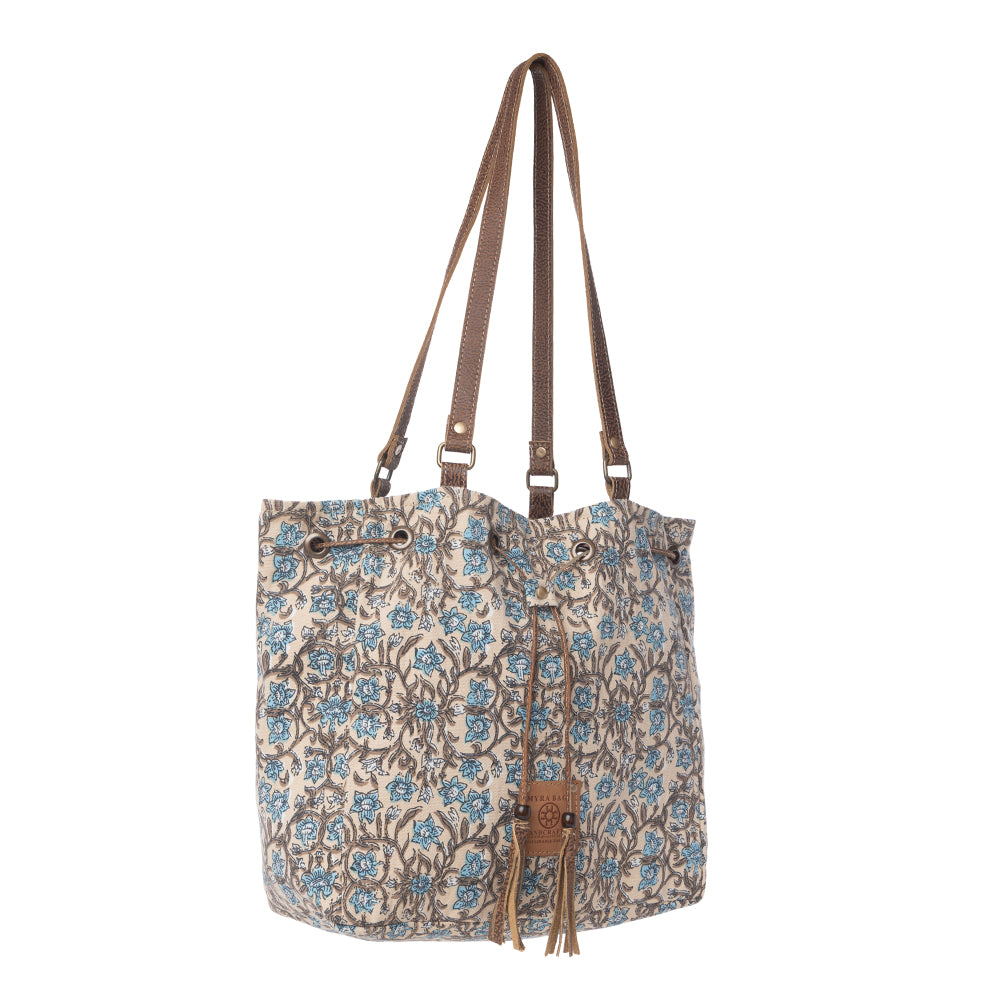 Southern Bloom Cotton & Leather Bucket Bag in Oasis Cream