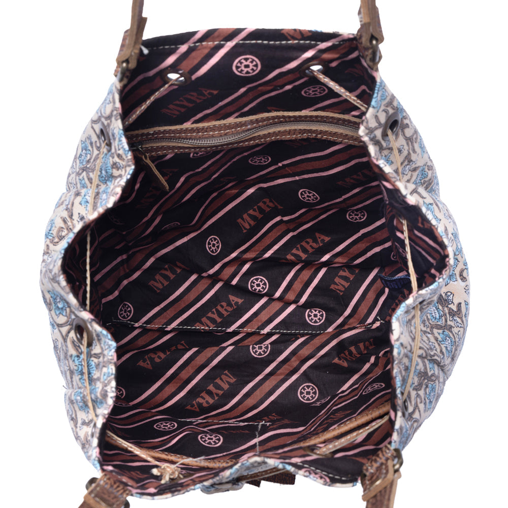 Southern Bloom Cotton & Leather Bucket Bag in Oasis Cream